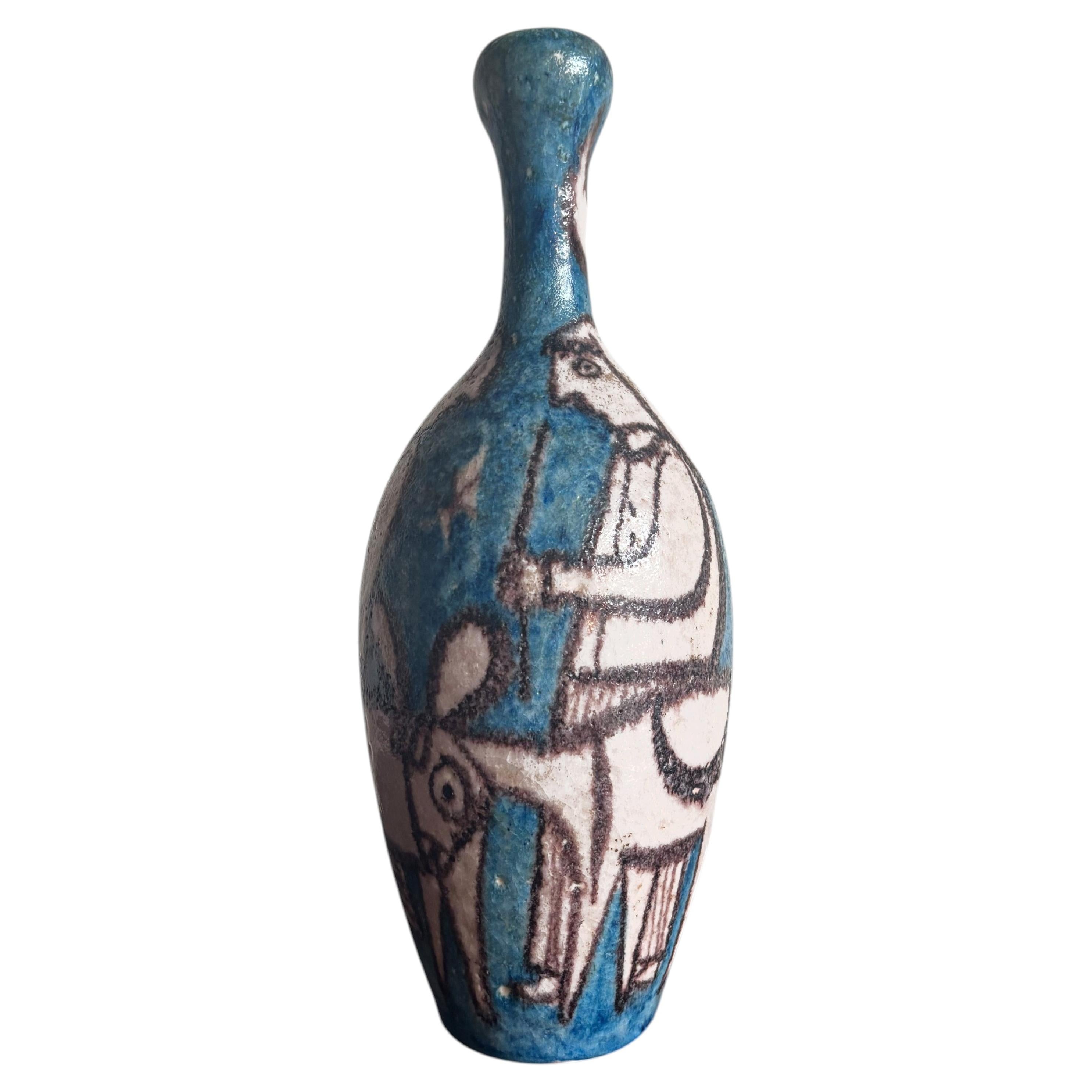 Guido Gambone Midcentury Modern Design Stoneware Ceramic Vase, Italy 1950s For Sale