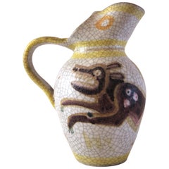 Guido Gambone, Polychrome Earthenware Pitcher, Signed, circa 1960, Italy