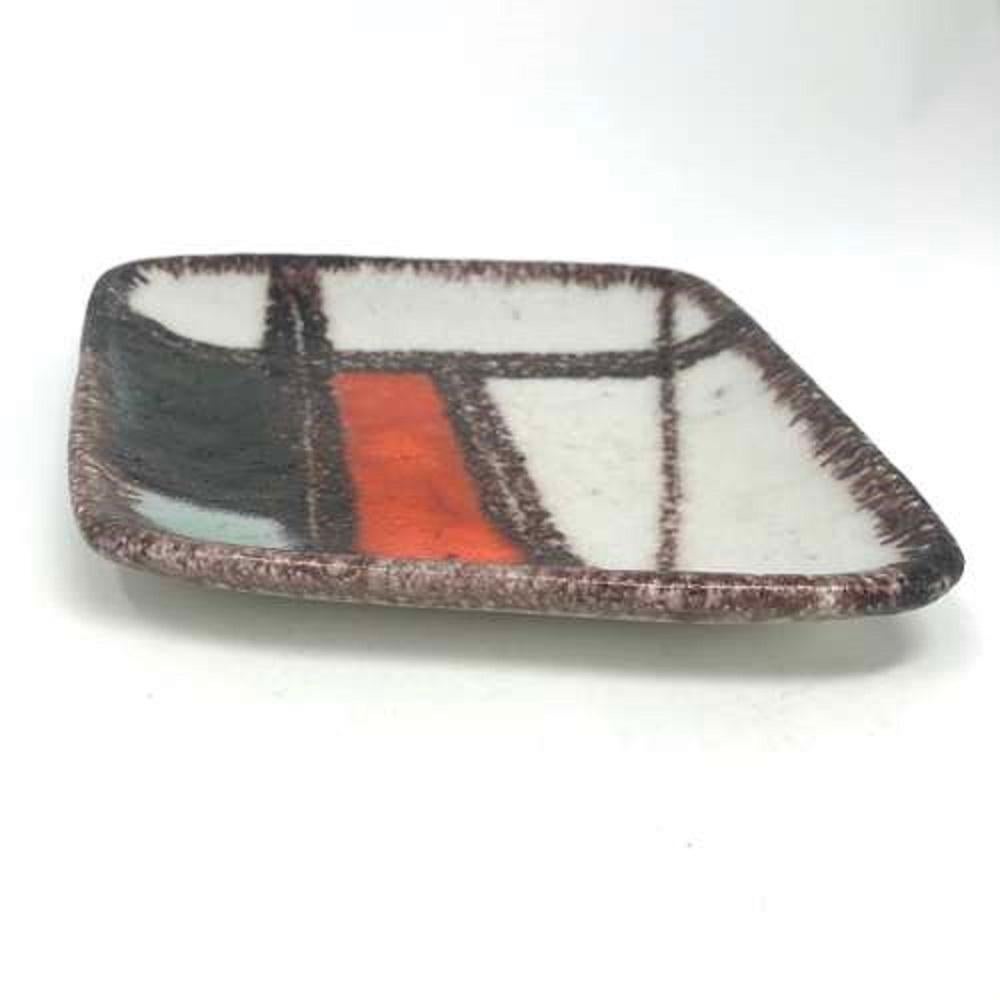 Modern Guido Gambone Rhomboid Ceramic Dish with Abstract Pattern, Italy, c1950s For Sale