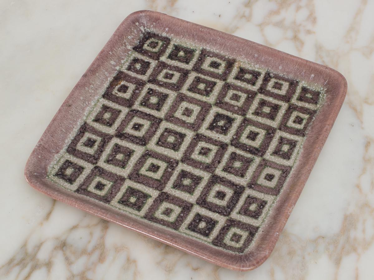 Italian Guido Gambone Square Ceramic Tray For Sale