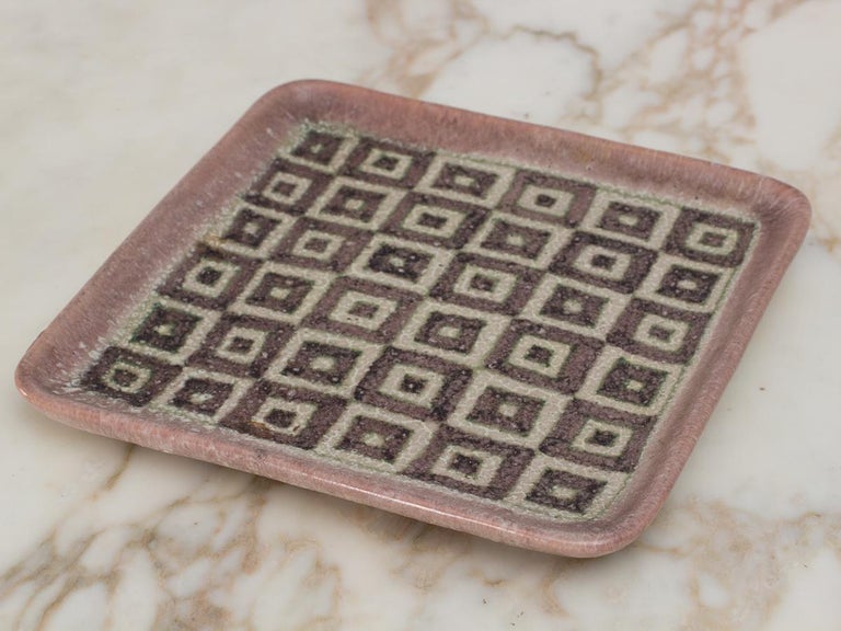 Glazed Guido Gambone Square Ceramic Tray For Sale