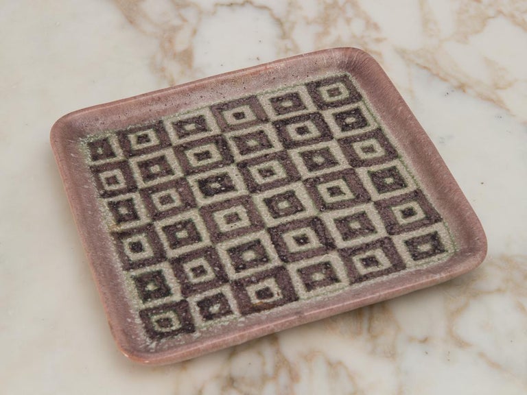 Guido Gambone Square Ceramic Tray In Good Condition For Sale In Brooklyn, NY