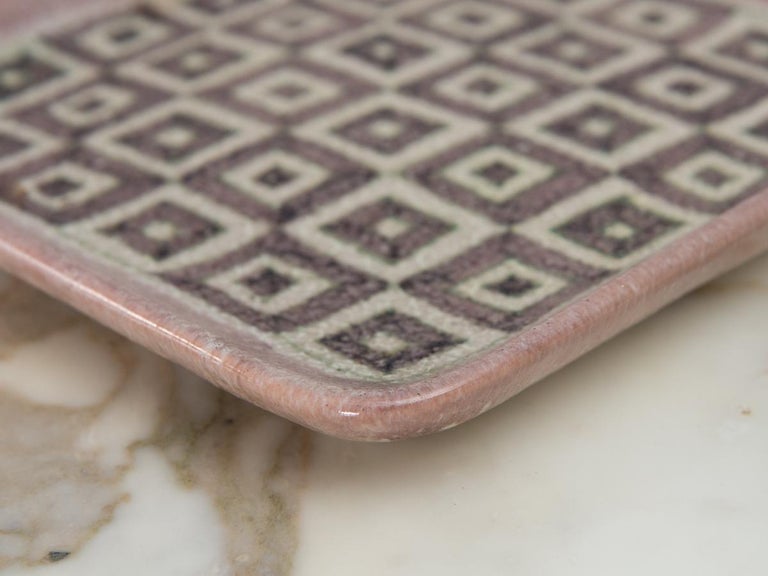 Earthenware Guido Gambone Square Ceramic Tray For Sale