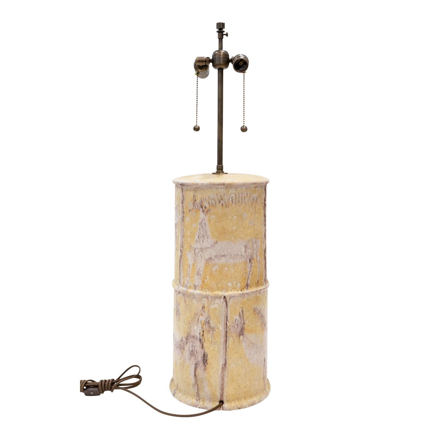 Hand-Crafted Guido Gambone Stunning Large Ceramic Table Lamp with Animal Motif 1950s (Signed)