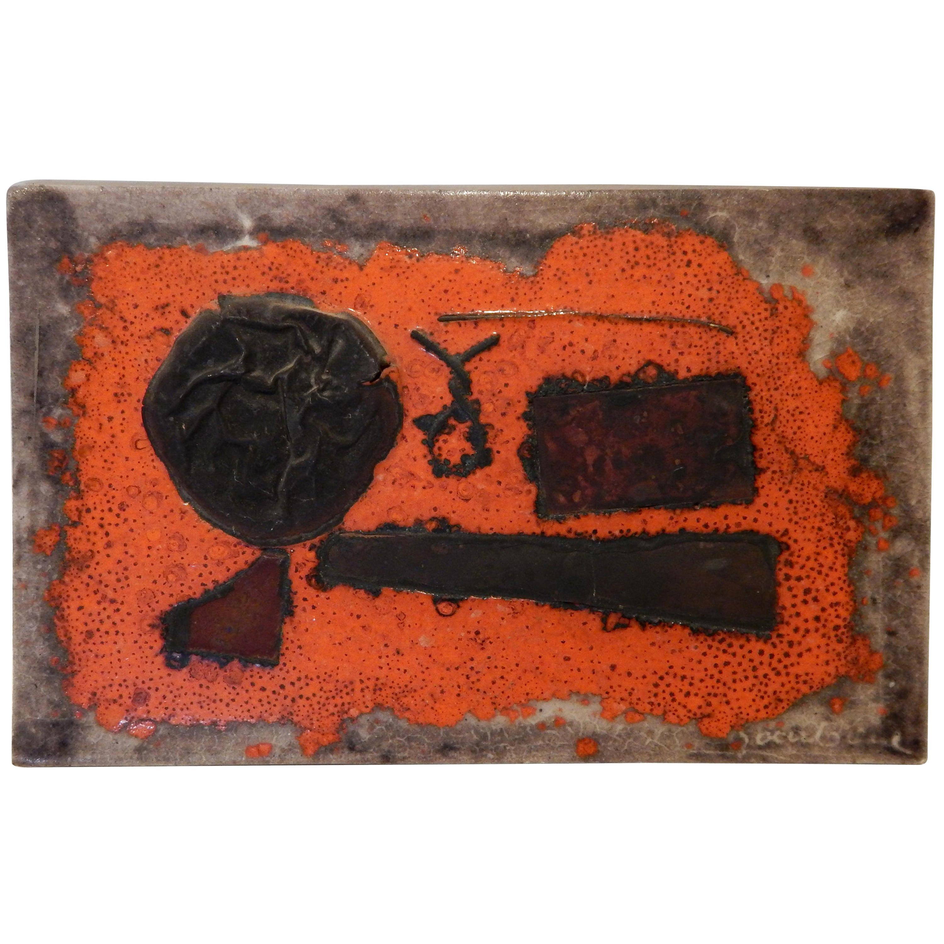 Guido Gambone Unique Abstract Ceramic Tray with Applied Copper