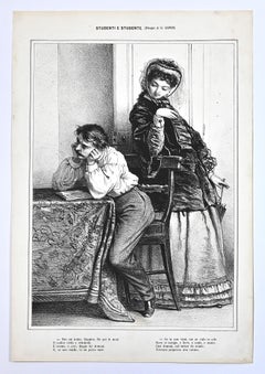 Students - Lithograph by Guido Gonin - 19th Century