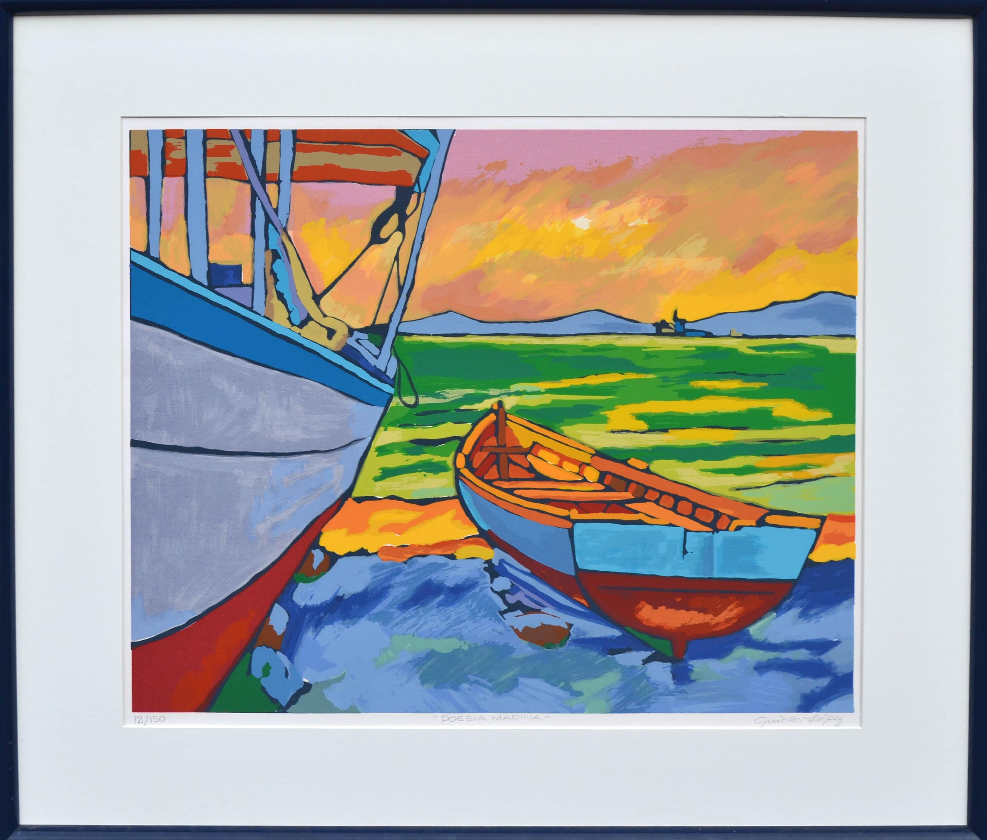 Guido Lopez Landscape Print - Poezia Marina, Spain - Fauvist Landscape - Limited Edition Screenprint #12/150