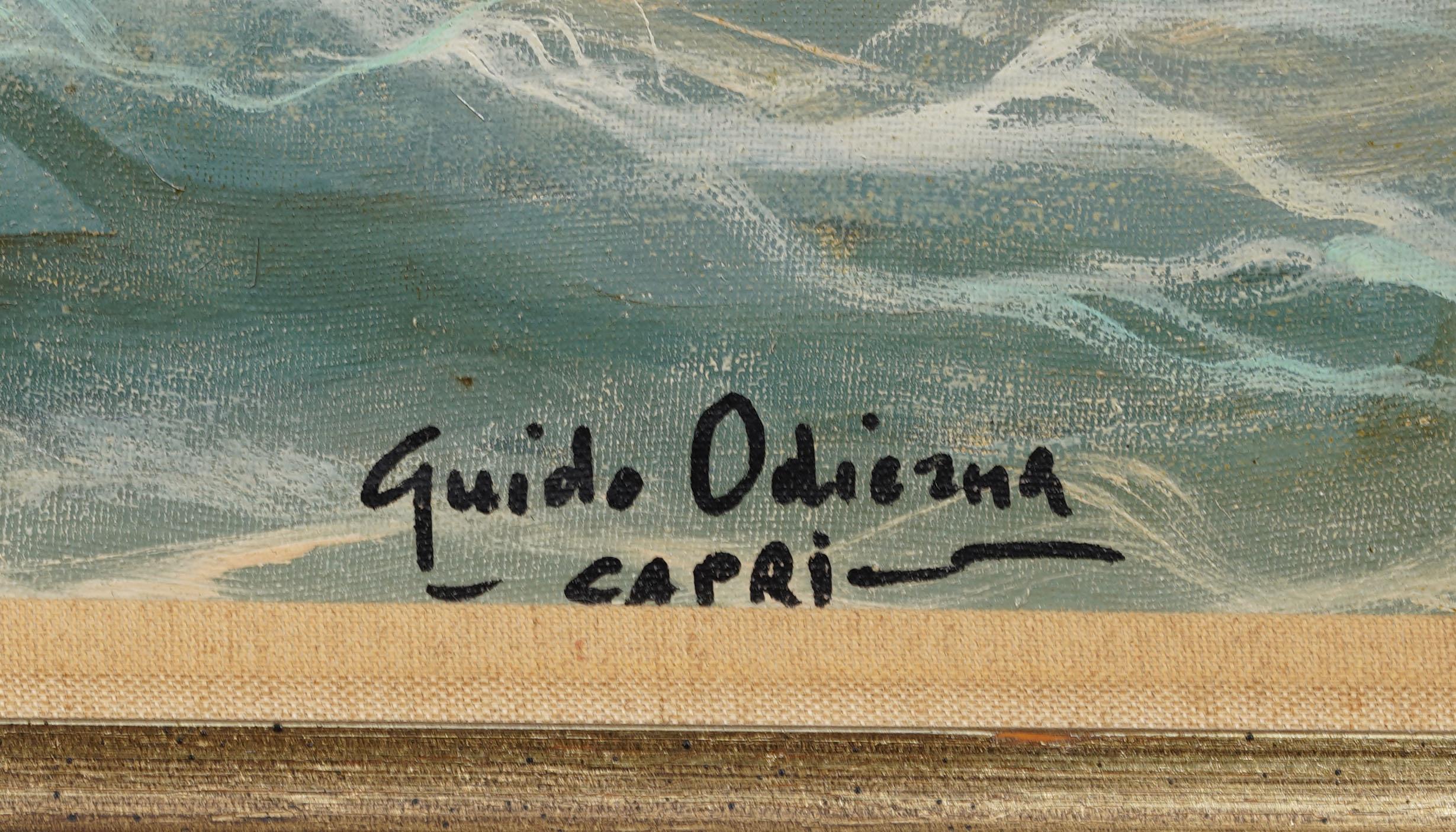 Antiguo Impresionista Italiano Capri Italia Firmado Gran paisaje marino con olas rompiendo en venta 3