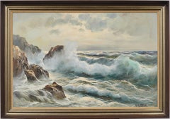 Antiguo Impresionista Italiano Capri Italia Firmado Gran paisaje marino con olas rompiendo