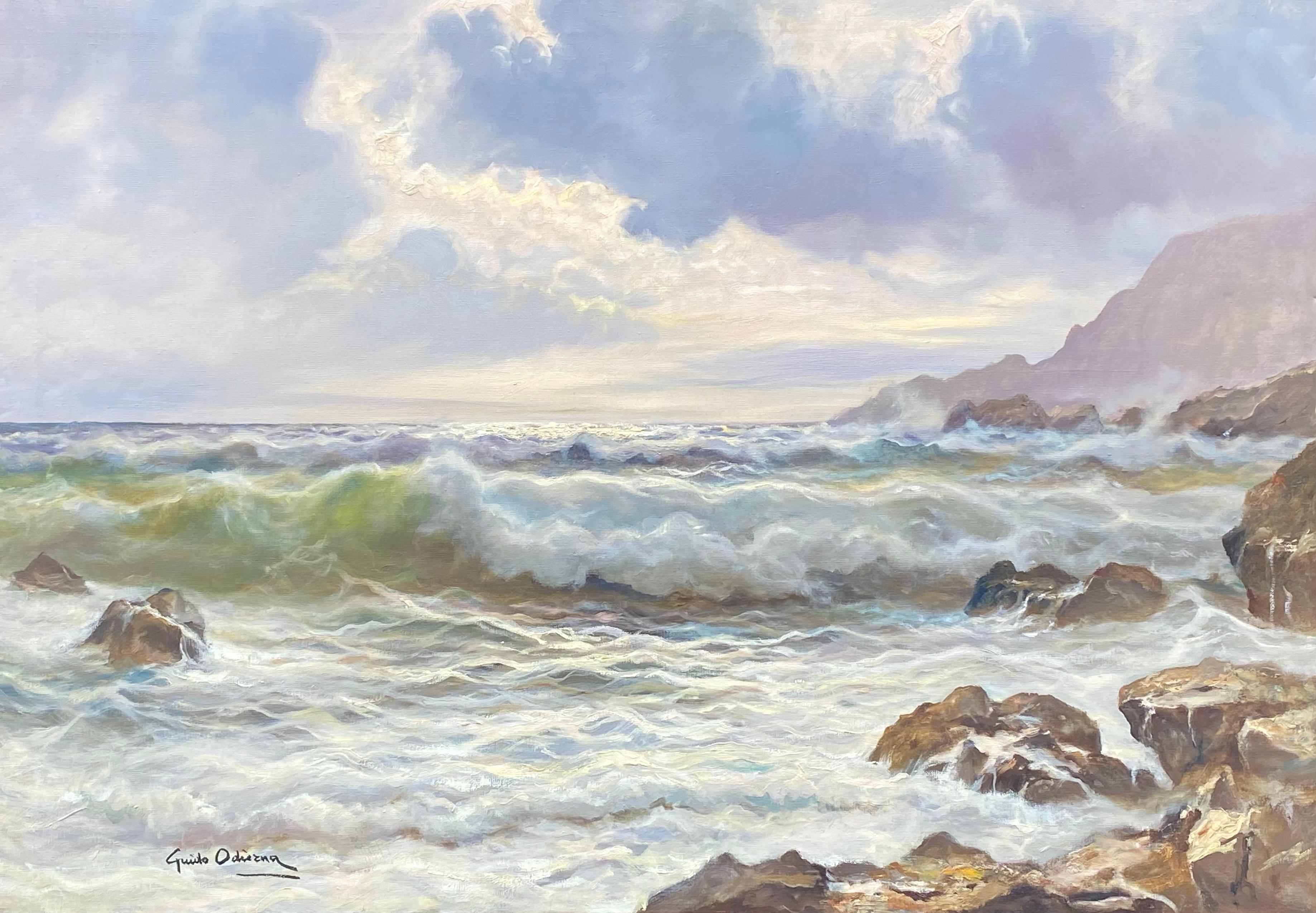 “Crashing Surf, Capri” - Painting by Guido Odierna