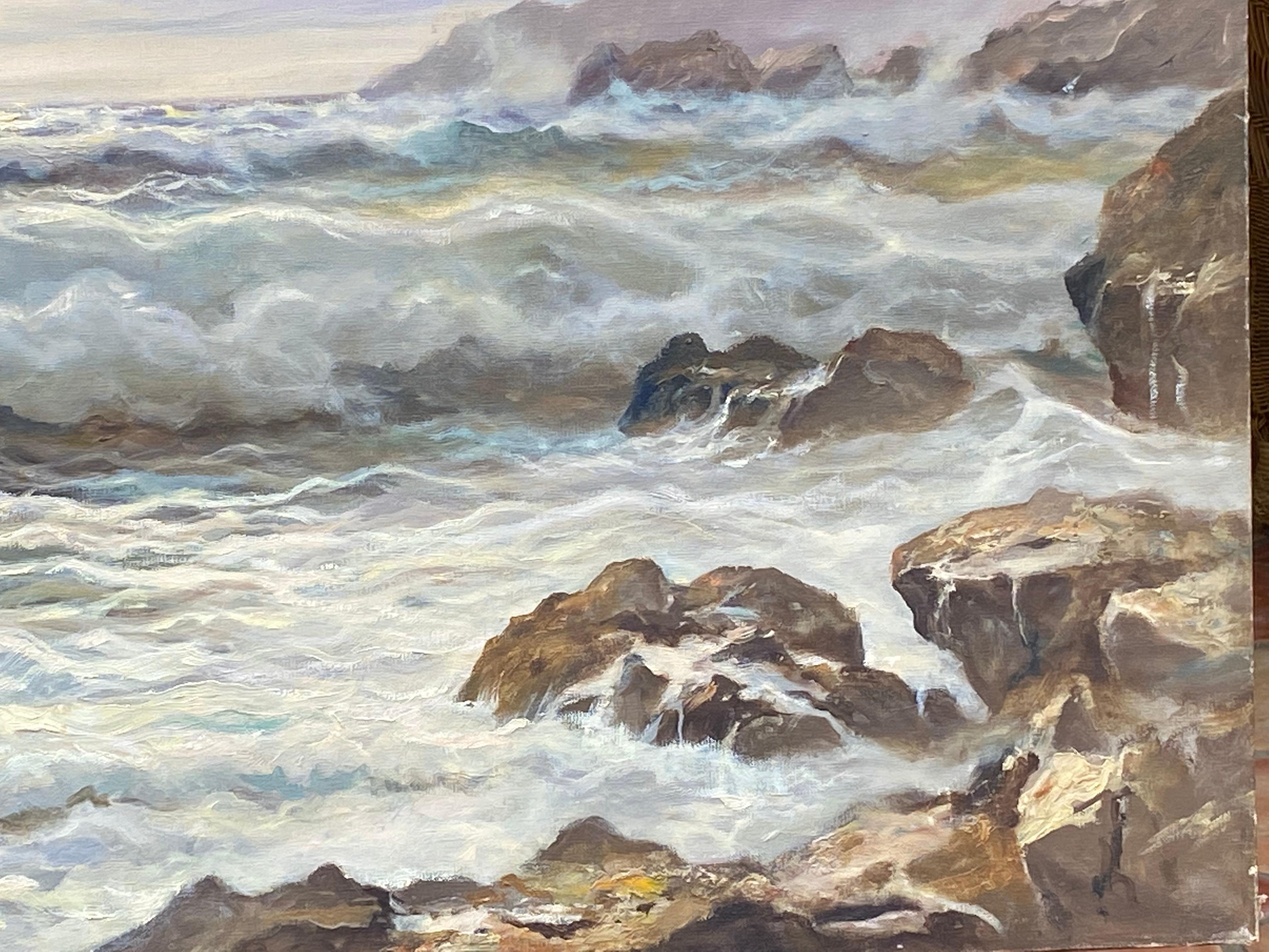 “Crashing Surf, Capri” - Post-Impressionist Painting by Guido Odierna