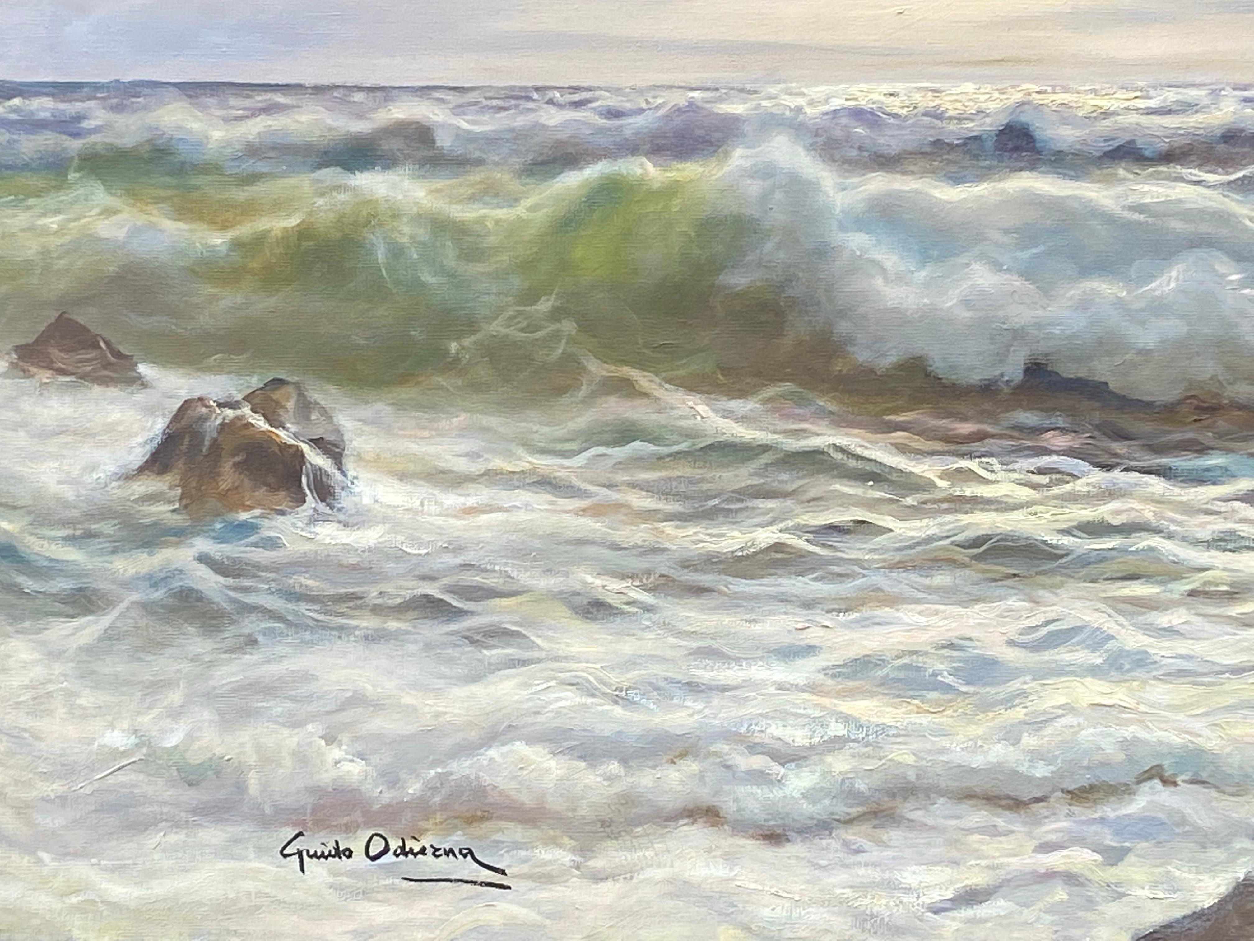 “Crashing Surf, Capri” - Gray Landscape Painting by Guido Odierna