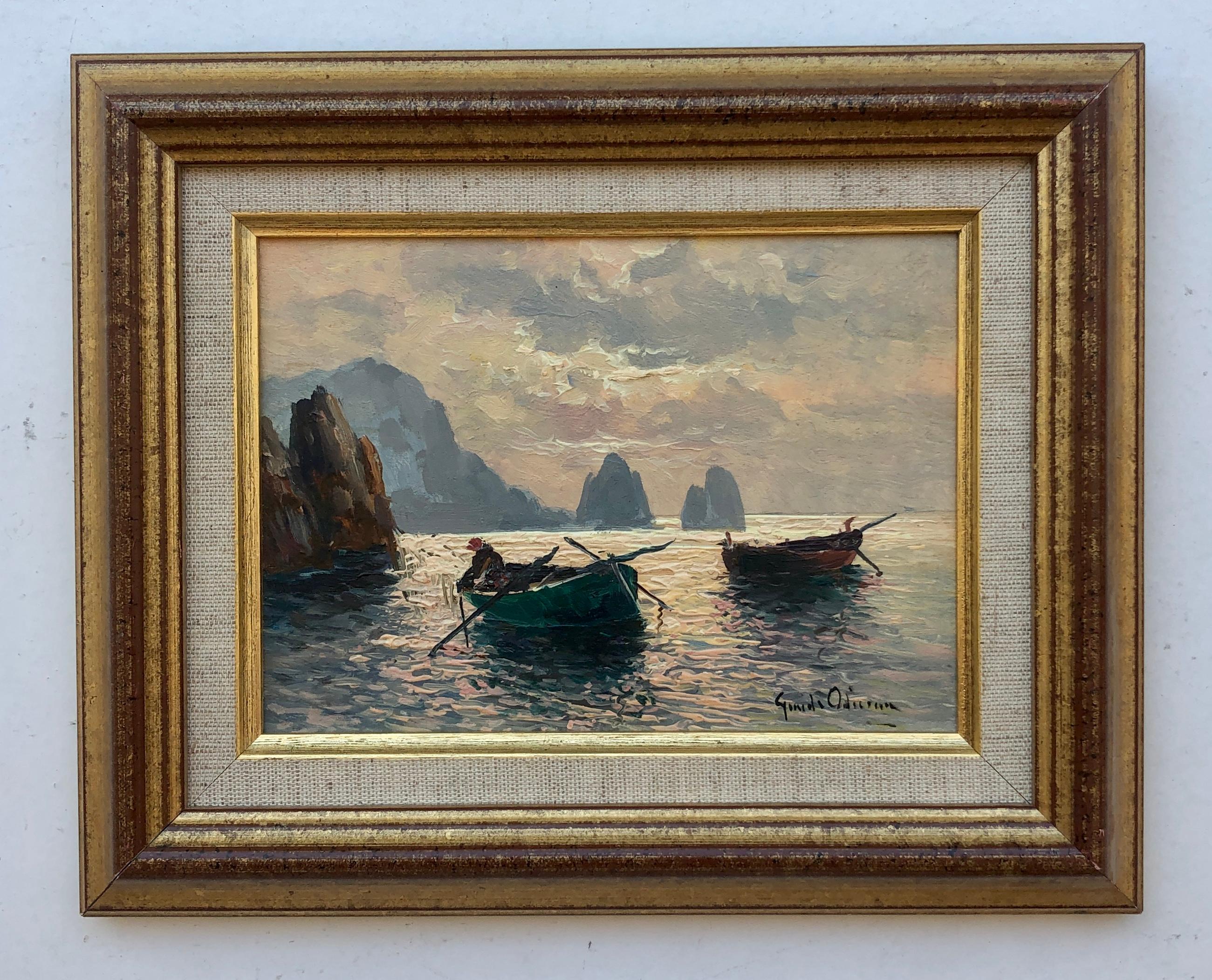 Fishermen, Capri and I Faraglioni - Painting by Guido Odierna