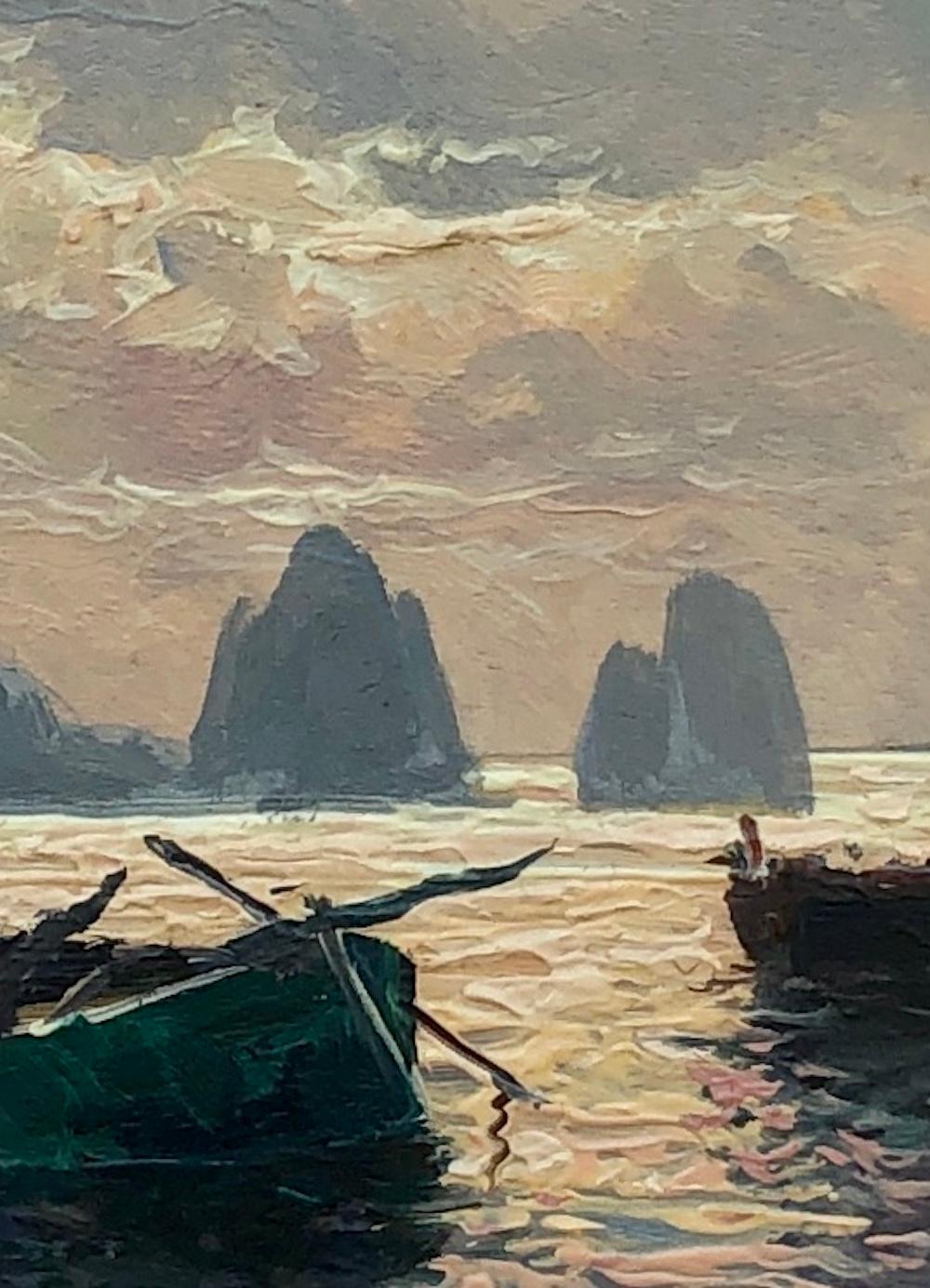 Fishermen, Capri and I Faraglioni - Modern Painting by Guido Odierna