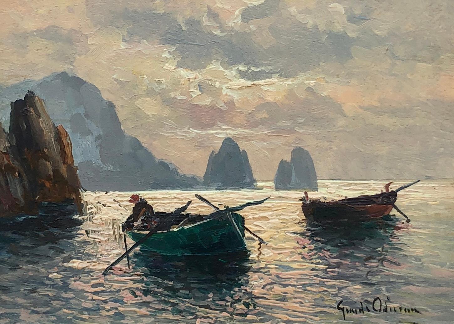 Guido Odierna Landscape Painting - Fishermen, Capri and I Faraglioni