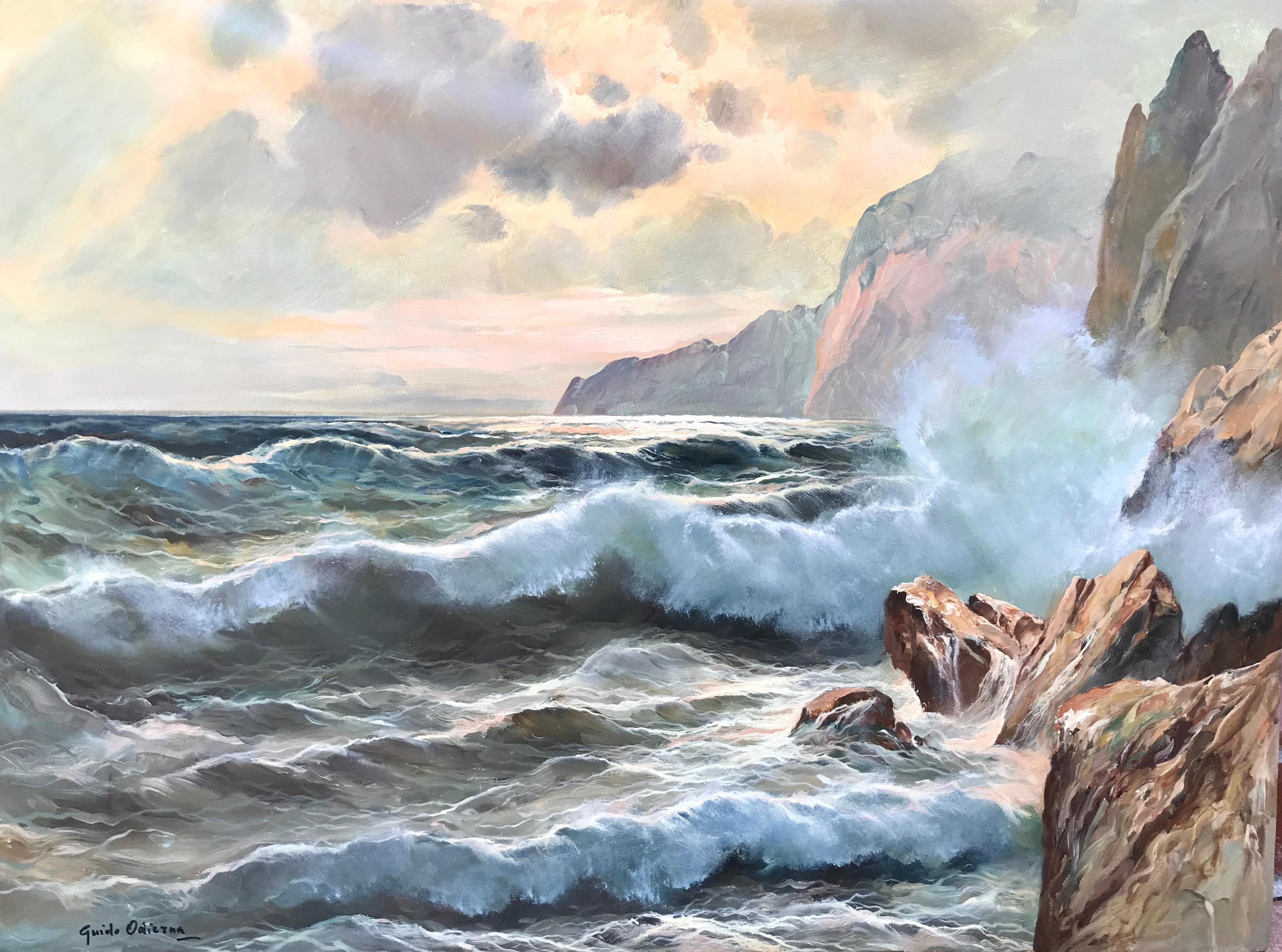 Guido Odierna Landscape Painting - “Rolling Surf, Capri”
