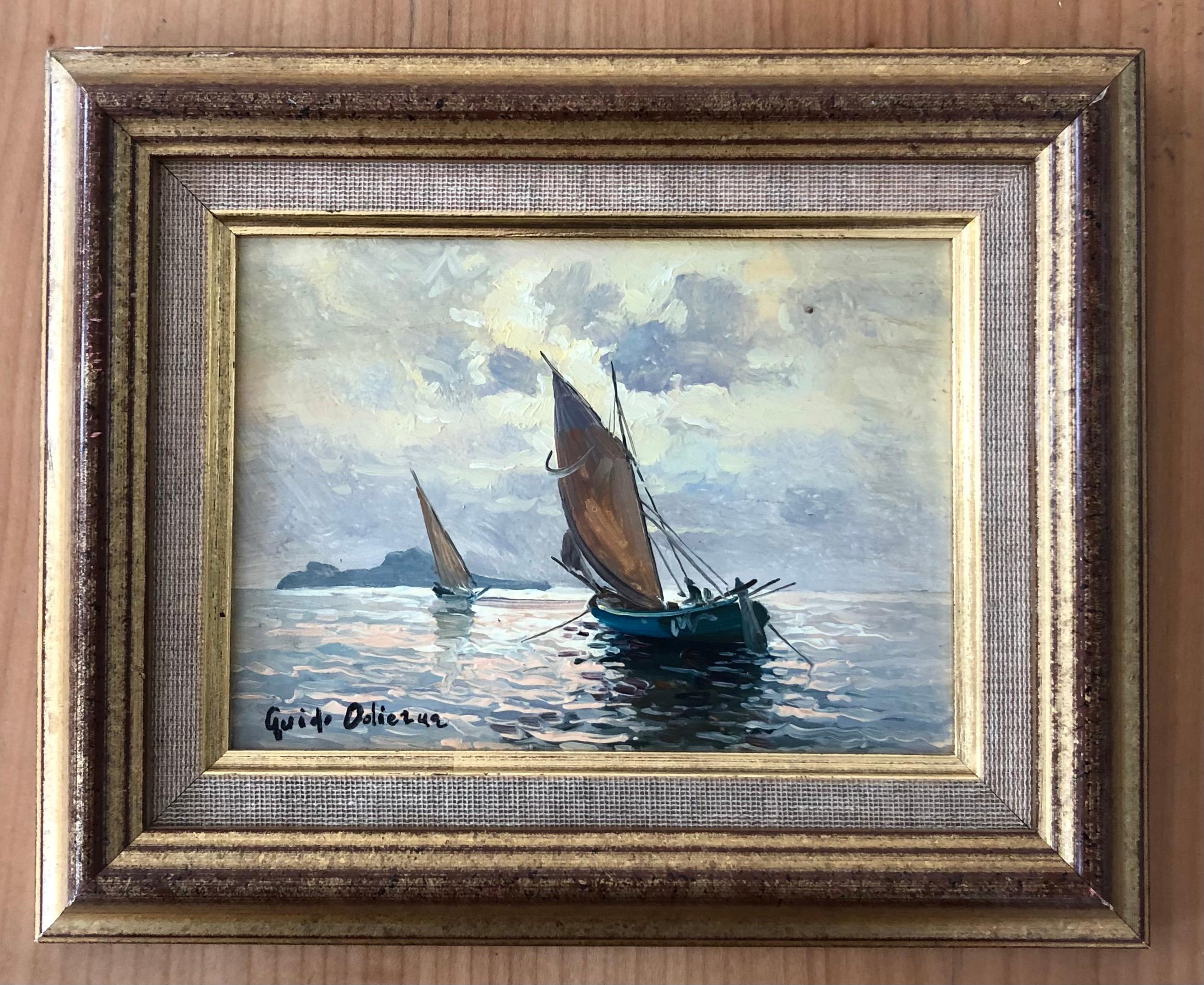 Veleros en mar abierto frente a Capri - Painting de Guido Odierna