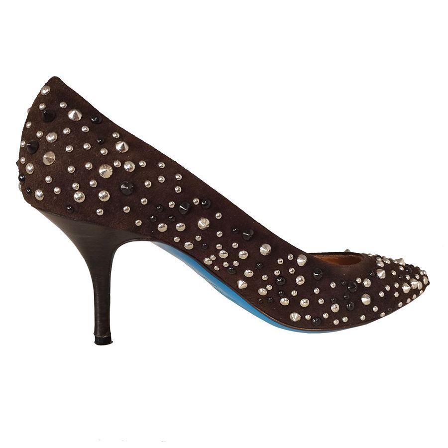 Suede Brown color Metal studs Heel height cm 8 (3,14 inches)