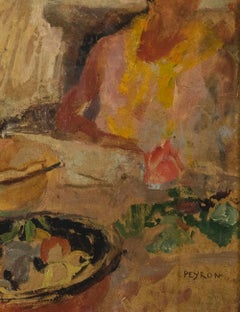 Porträt einer Frau und Stillleben - Original Öl auf Leinwand von G. Peyron - 1940er Jahre
