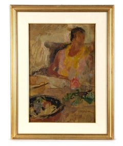 Portrait of Woman and Still Life - Original Oil on Canvas by G. Peyron - 1940s