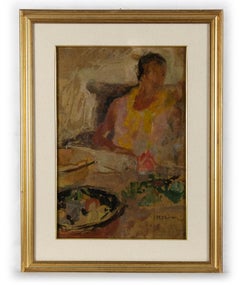 Portrait of Woman - Original Oil Drawing  by G. Peyron - Mid-20th Century
