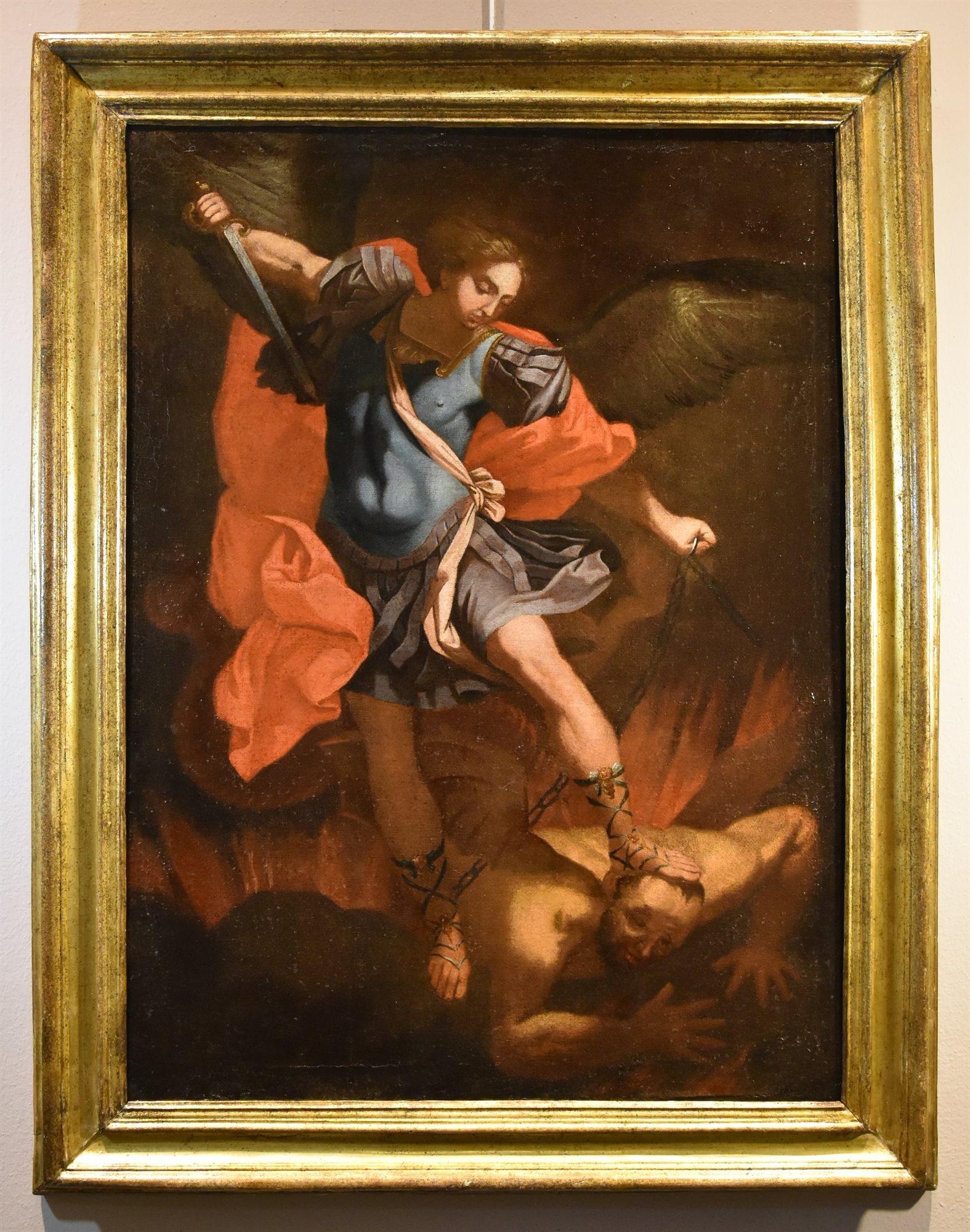 Sankt Michael Erzengel Reni Gemälde 17. Jahrhundert Öl auf Leinwand Alter Meister Italien (Alte Meister), Painting, von Guido Reni (1575 - 1642) 