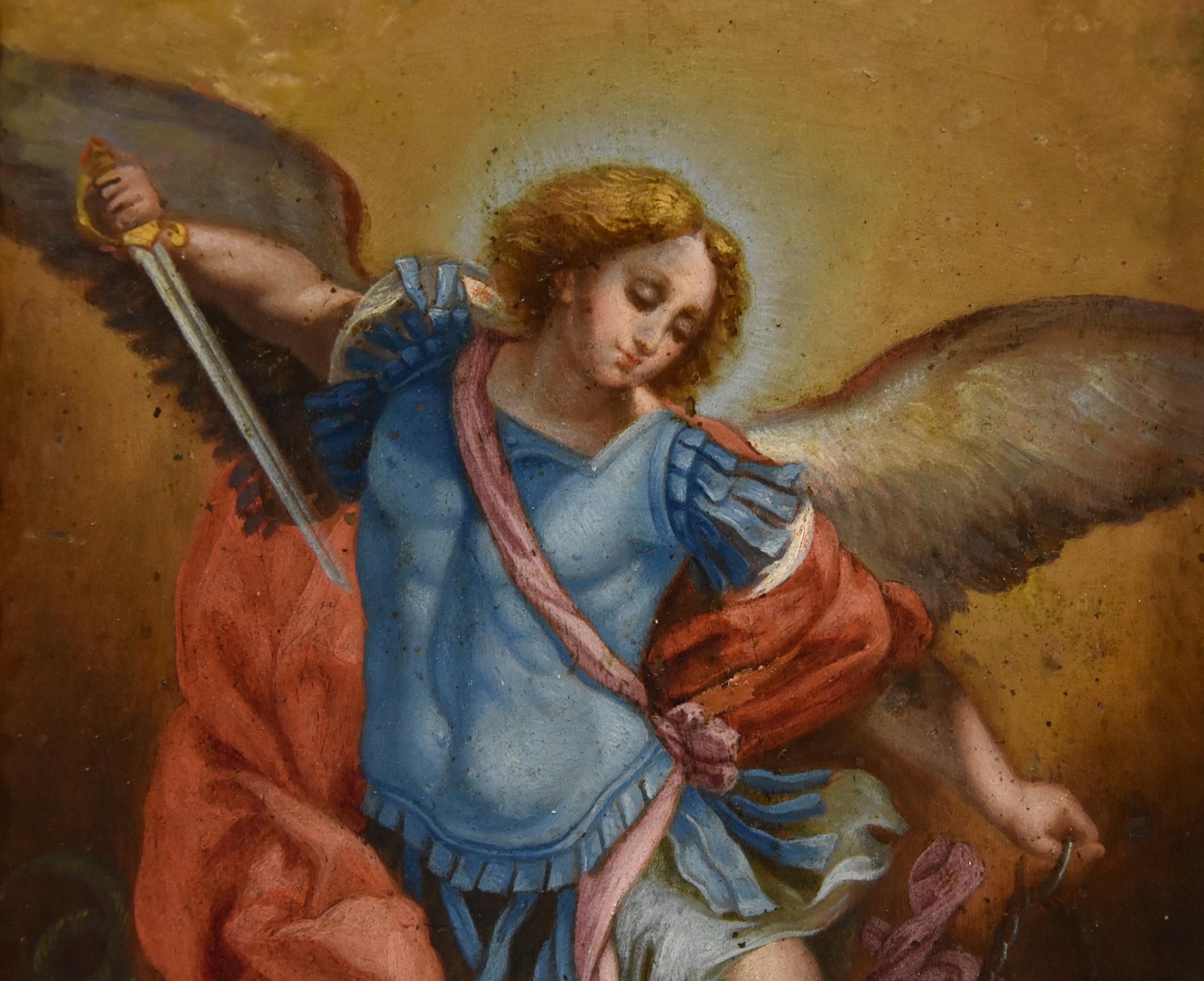 Saint Michael Archangel Guido Reni Paint 17th Century Oil on copper Old master 7