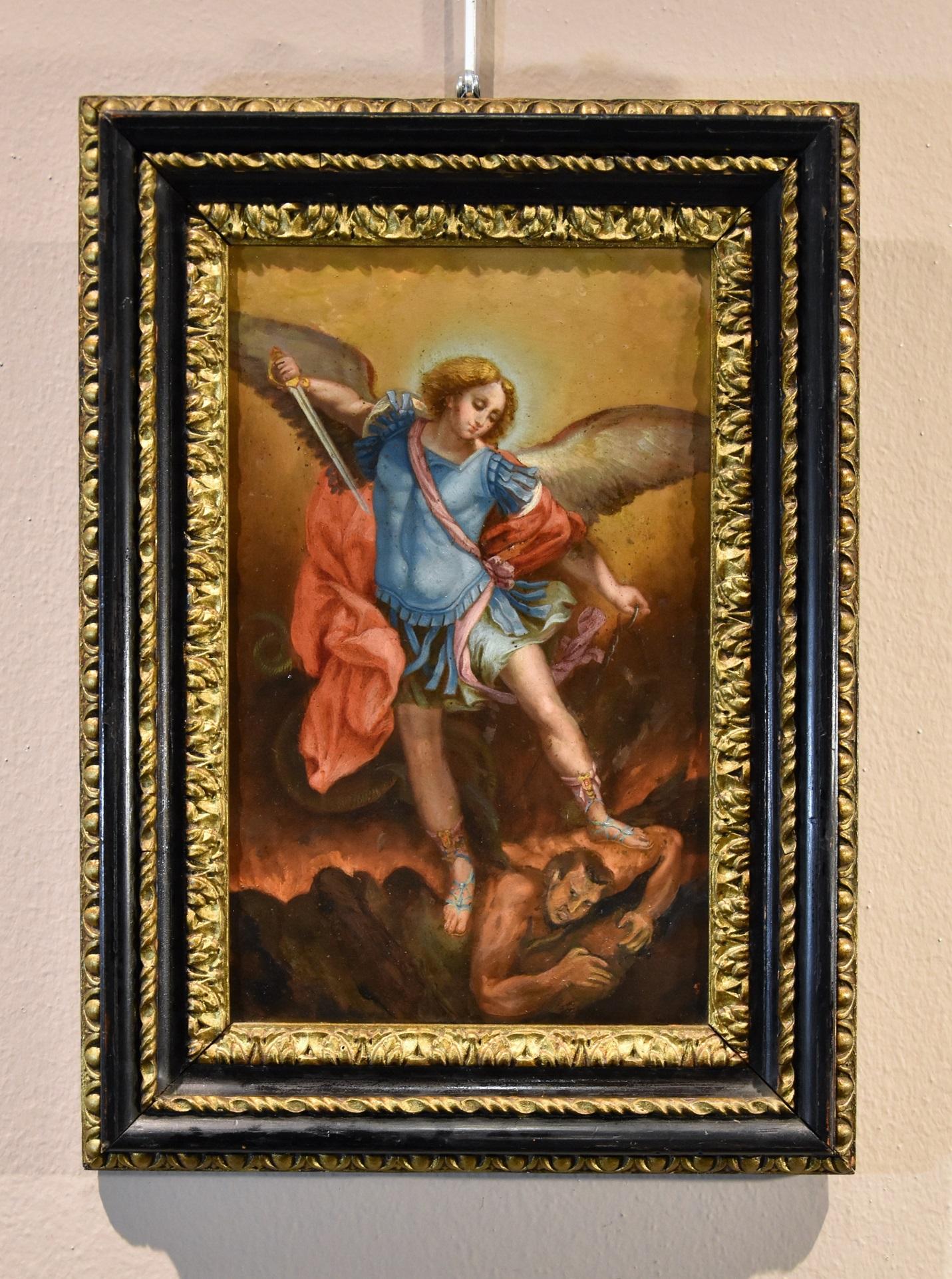 Roman School of the late 17th century
From Guido Reni (Bologna 1575 - 1642)

Saint Michael Archangel

oil on copper
cm. 32 x 20
in an antique frame 43 x 32 cm

Executed in oil on copper around the end of the 17th century, the proposed painting