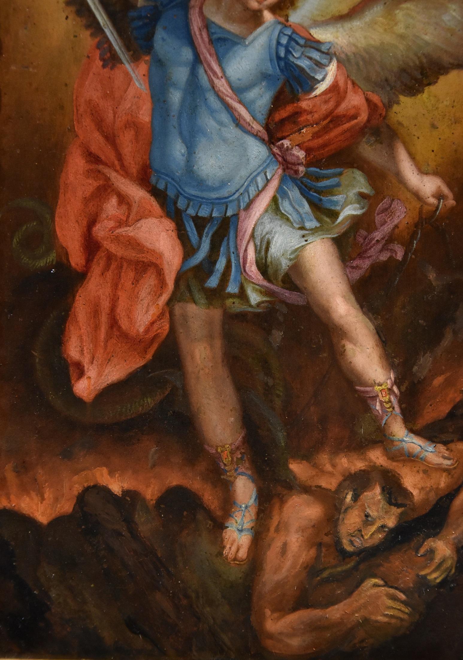 Saint Michael Archangel Guido Reni Paint 17th Century Oil on copper Old master 4