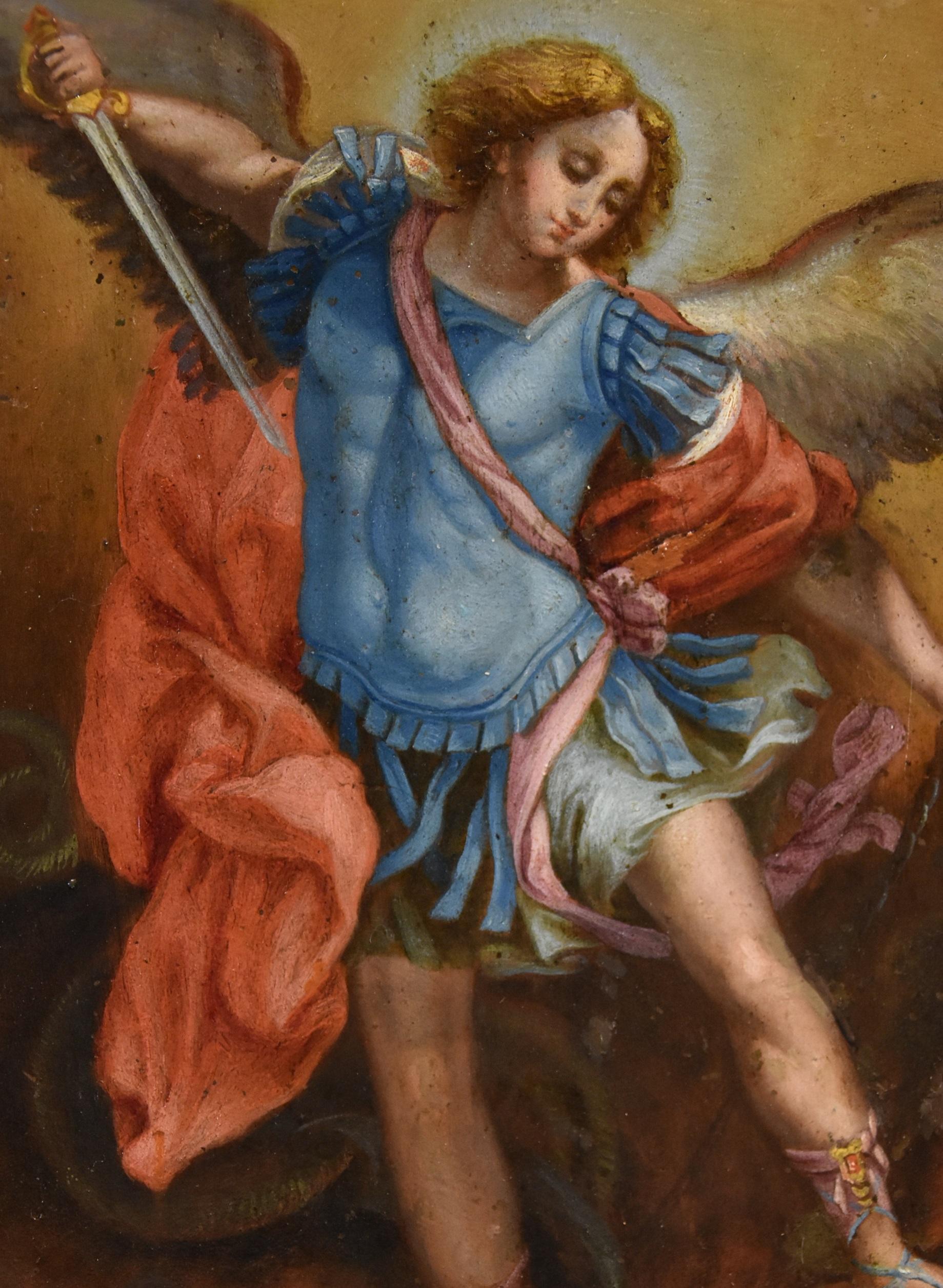 Saint Michael Archangel Guido Reni Paint 17th Century Oil on copper Old master 6
