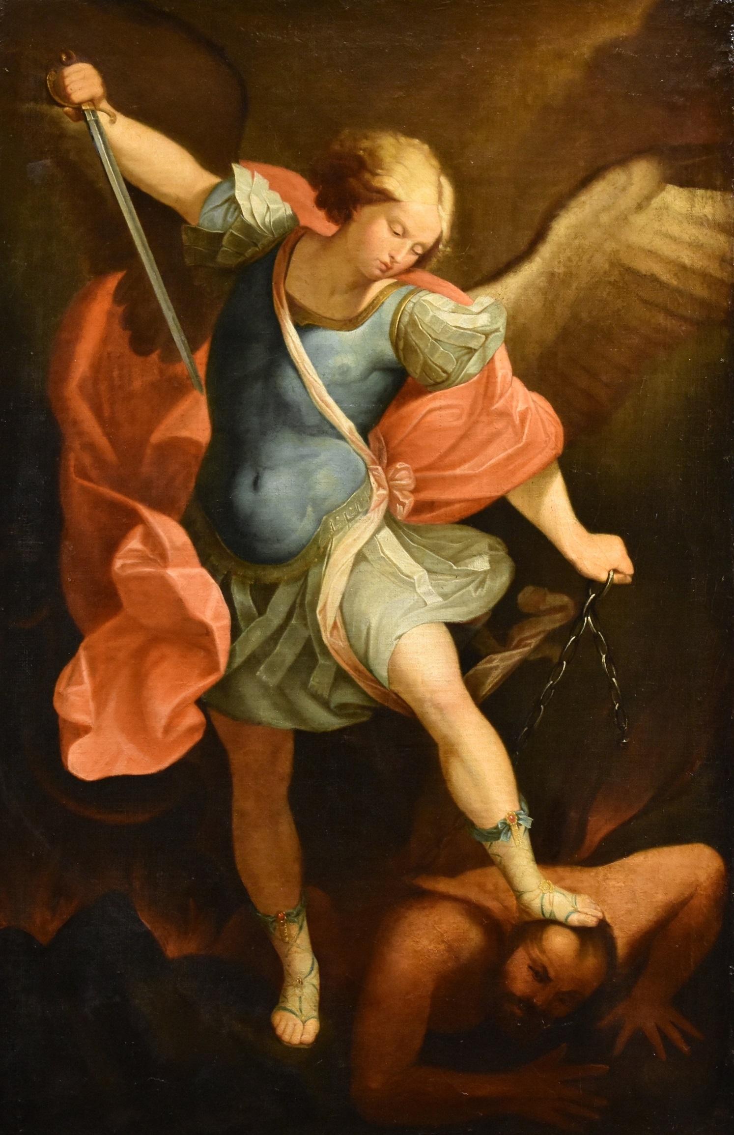 Saint Michael Archangel Reni 17 18th Century Paint Oil On Canvas Old 