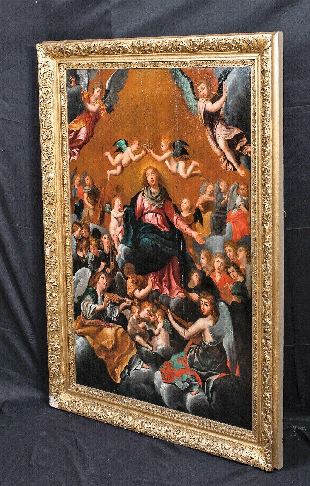 Die Krönung der Jungfrau, 17. Jahrhundert

Nach Guido RENI (1575-1642)

Riesige Darstellung der Krönung der Jungfrau aus der italienischen Schule des 17. Jahrhunderts, Öl auf Tafel. Wunderschöne Komposition der zum Himmel aufsteigenden Jungfrau,