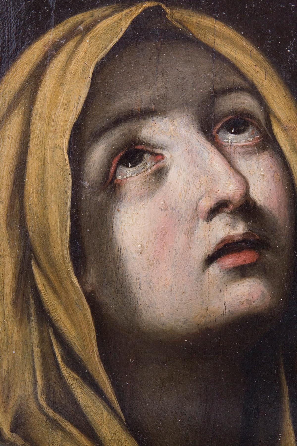 Baroque Revival Guido Reni Panel Painting Madonna Addolorata