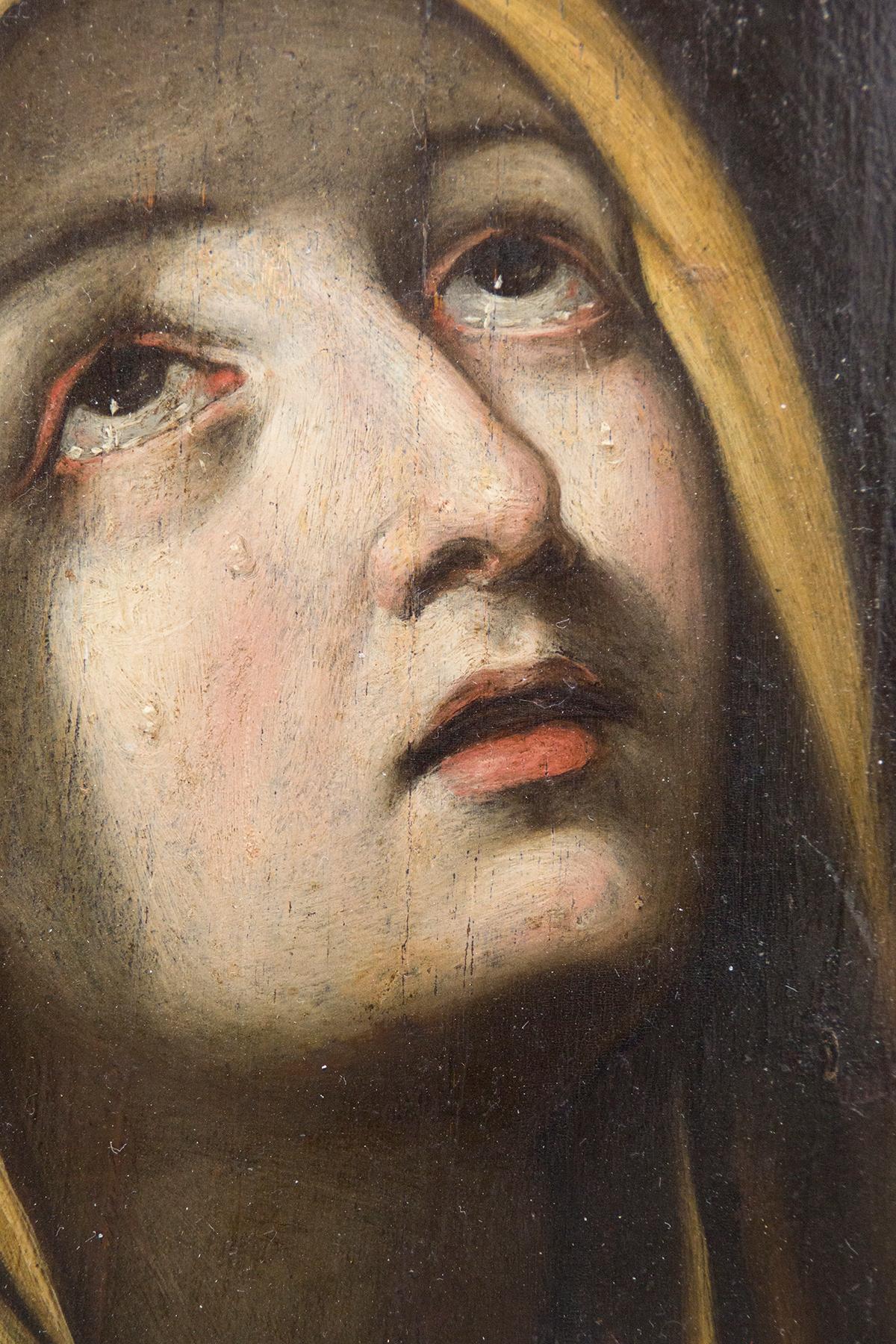Guido Reni Panel Painting Madonna Addolorata In Good Condition In Milano, IT