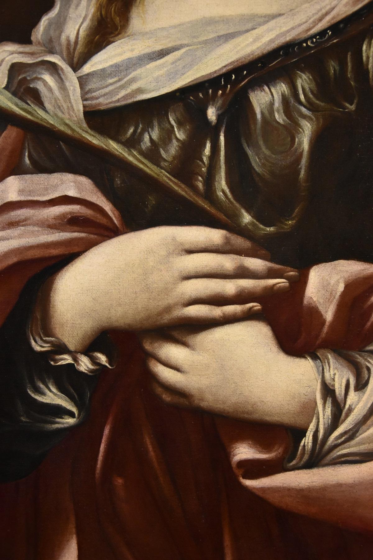 Santa Caterina Portrair Guido Reni Dipinto del XVII secolo Olio su tela Vecchio maestro in vendita 8