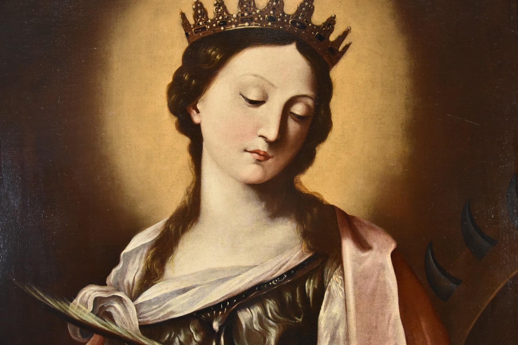 Santa Caterina Portrair Guido Reni Dipinto del XVII secolo Olio su tela Vecchio maestro in vendita 10