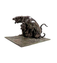 Guido Righetti - (1875-1958), Bronze+ Fighting Tigers n°1