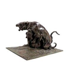 Guido Righetti - (1875-1958), Bronze+ Fighting Tigers n°1
