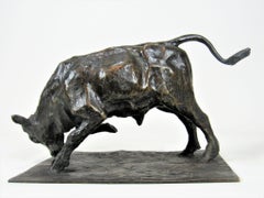 Italian animal bronze,  Young Bull Charging By Guido Righetti
