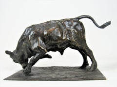 Bronze animalier italien, Jeune taureau en caoutchouc par Guido Righetti