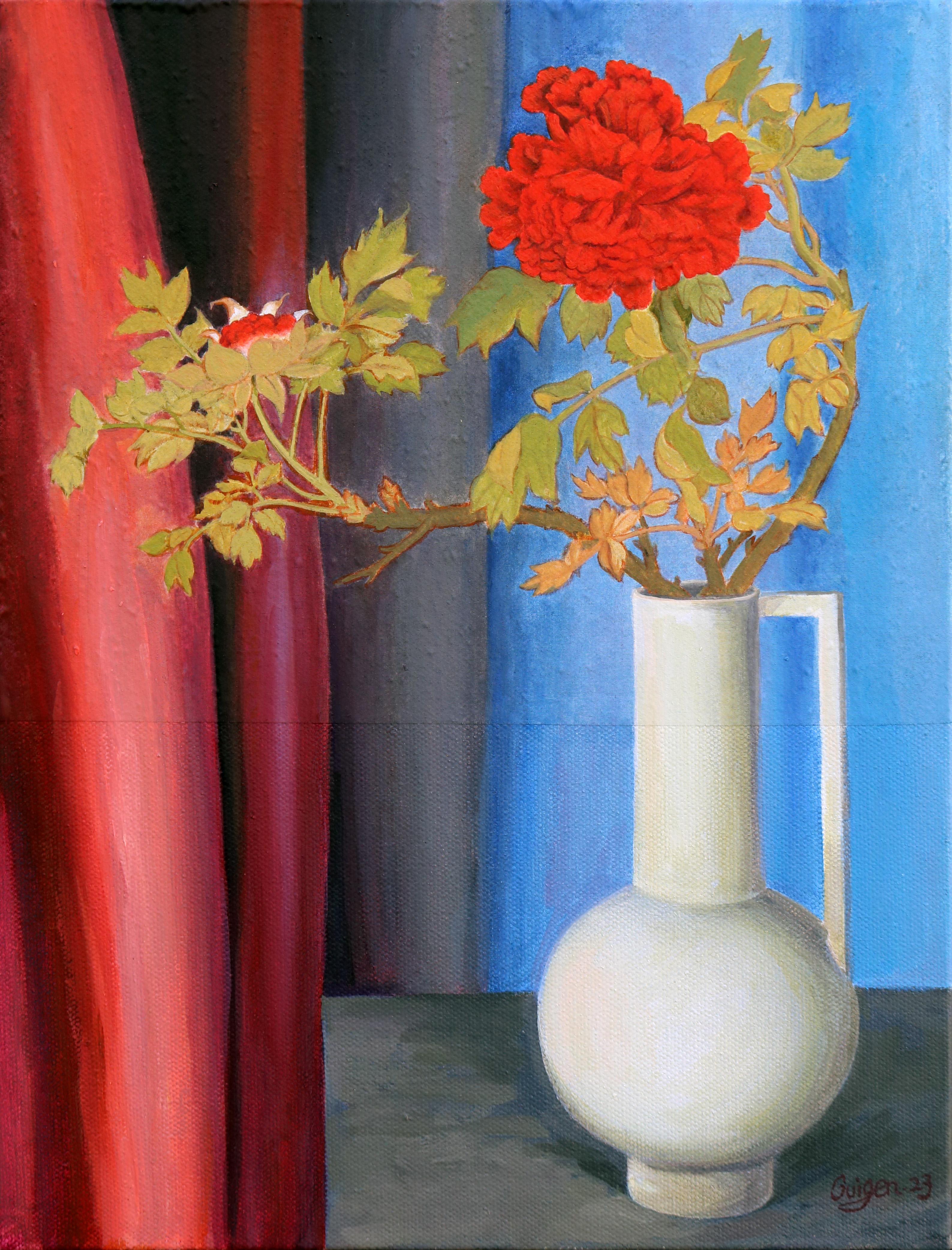 Red Peonies, Original Painting - Mixed Media Art by Guigen Zha