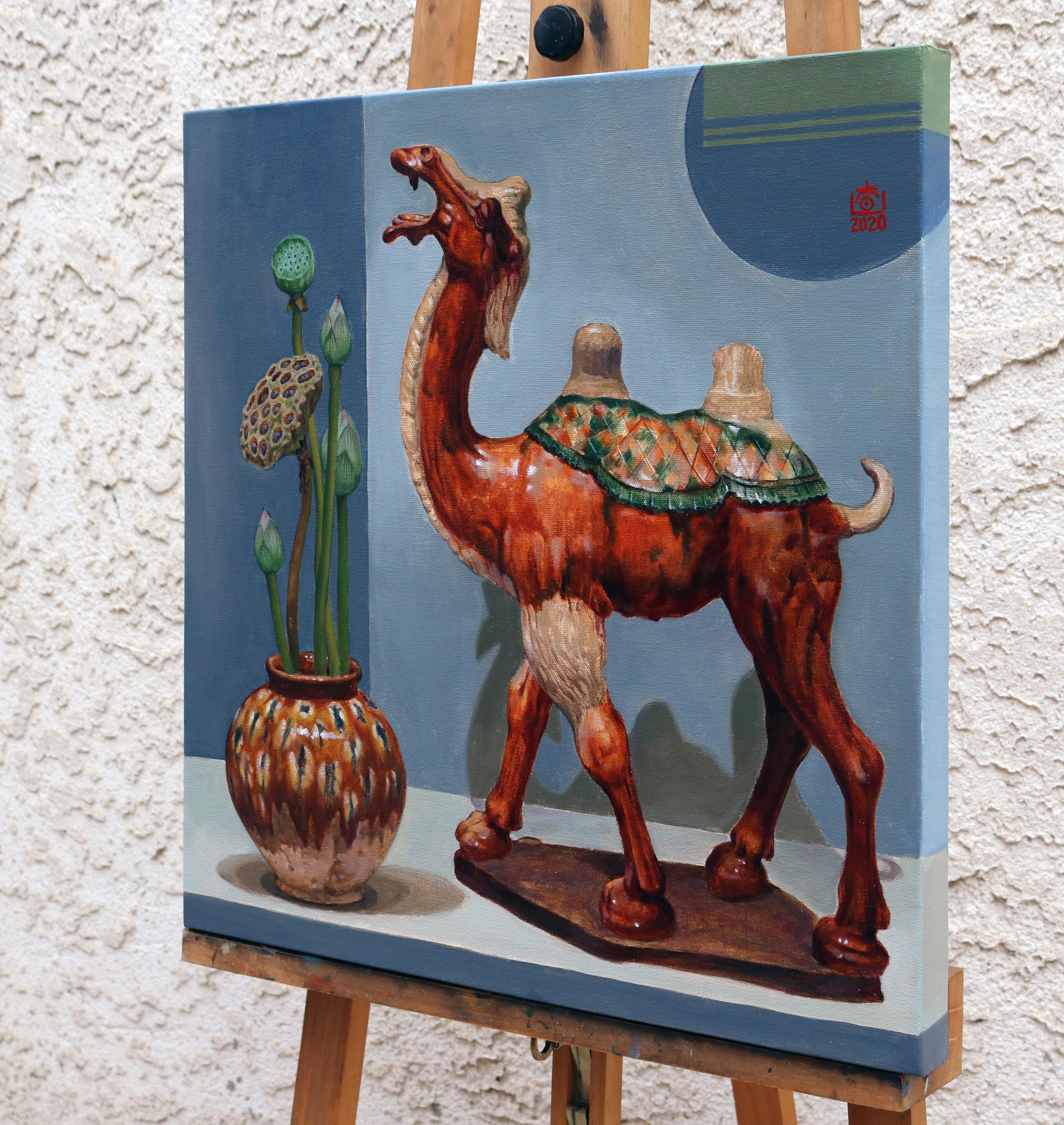 Ölgemälde, Kamelie im Bactrianstil – Painting von Guigen Zha