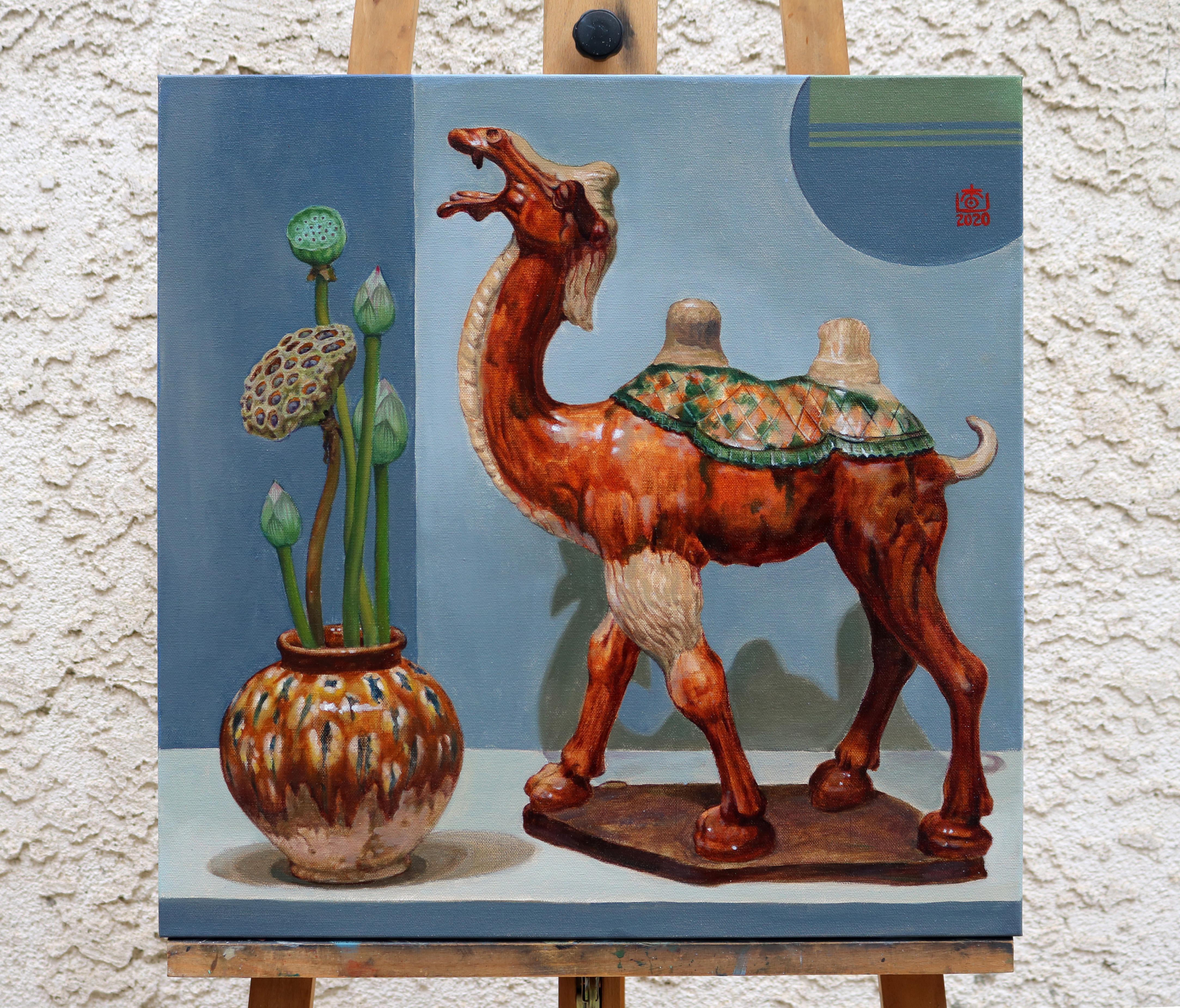 Ölgemälde, Kamelie im Bactrianstil (Amerikanischer Realismus), Painting, von Guigen Zha