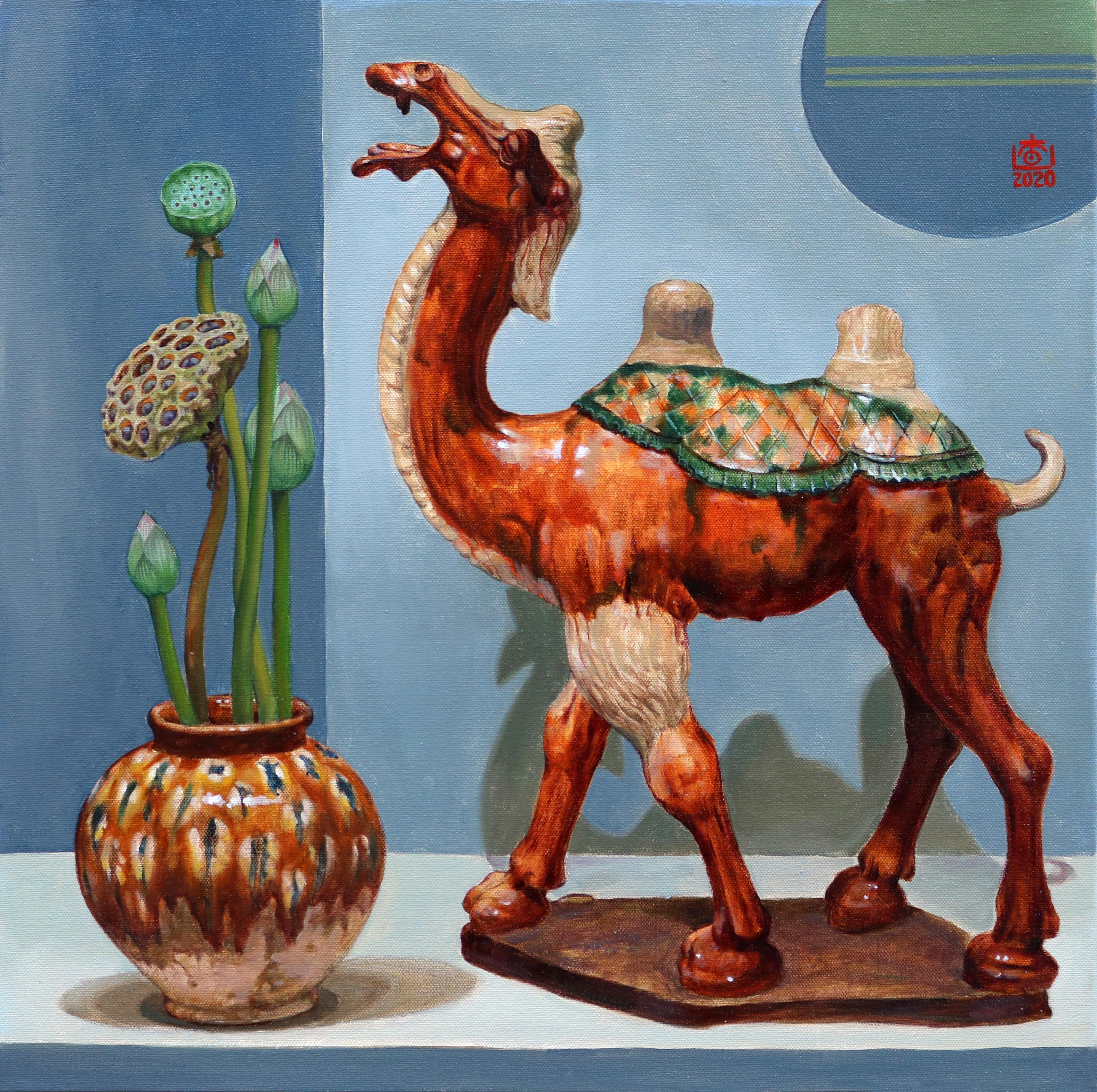 Guigen Zha Animal Painting – Ölgemälde, Kamelie im Bactrianstil