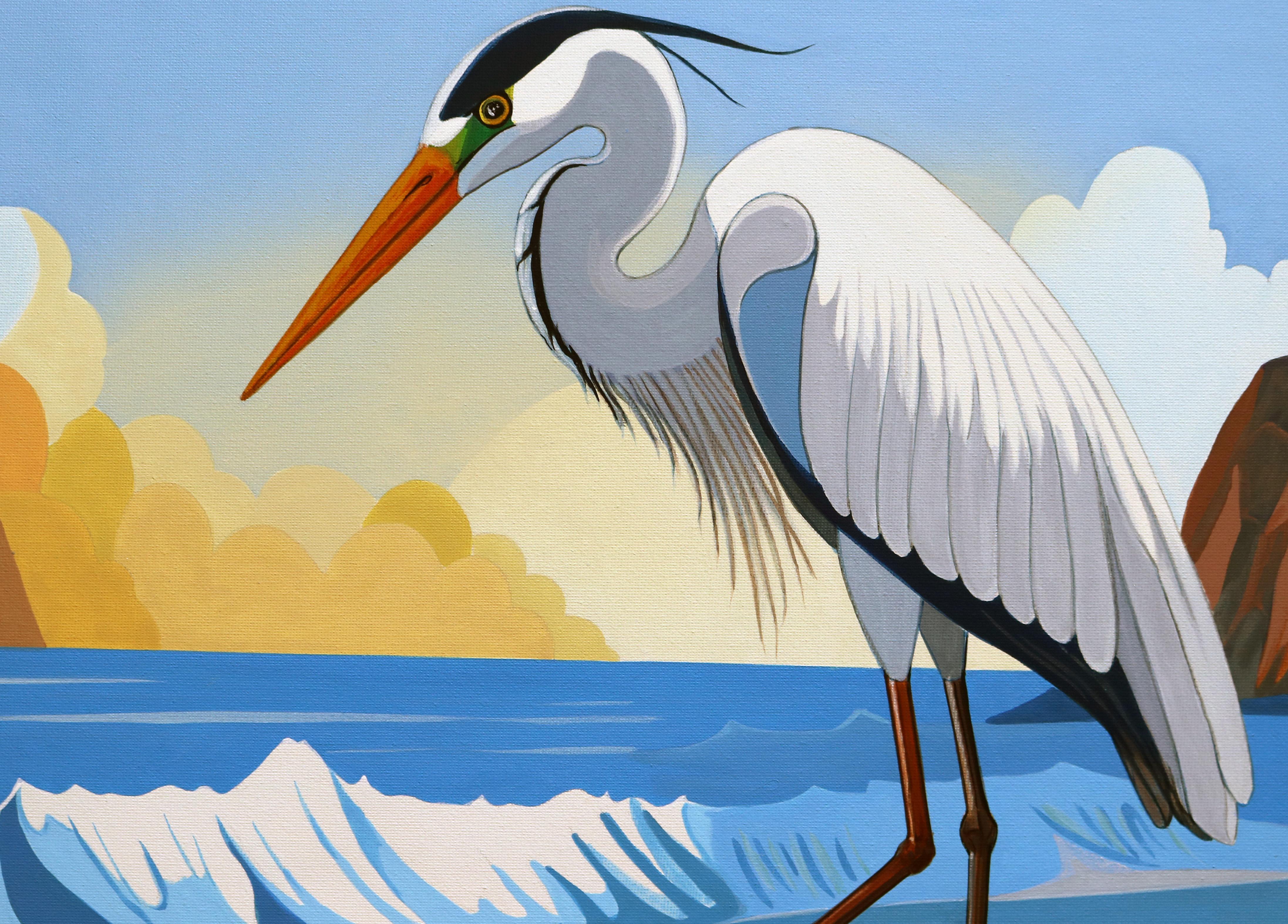 Vogel. Contemplation, Originalgemälde (Blau), Animal Painting, von Guigen Zha