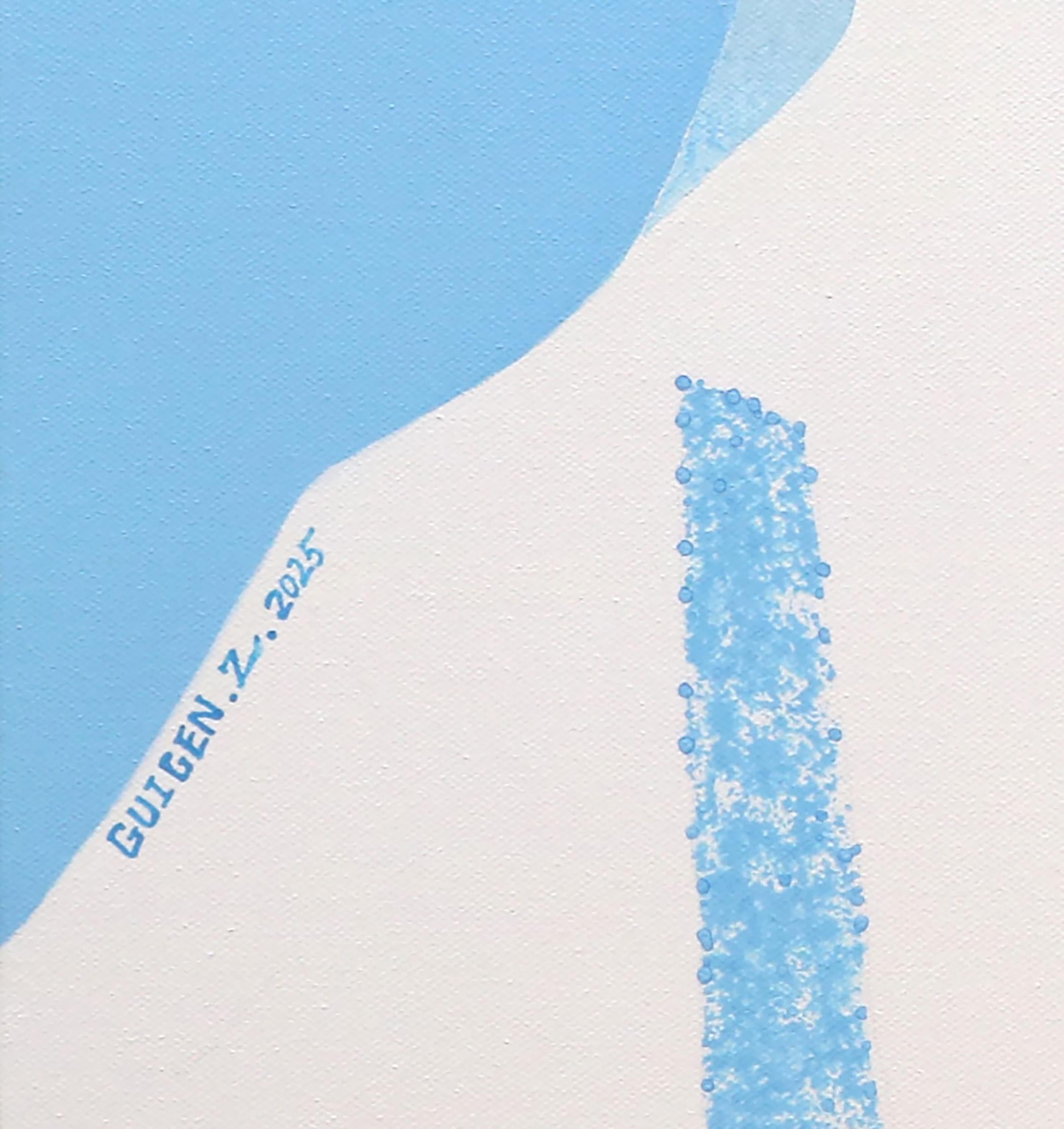 Vogel. Fluss, Originalgemälde (Blau), Animal Painting, von Guigen Zha