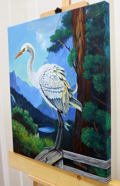 Bird. Weary Egret, Oil Painting