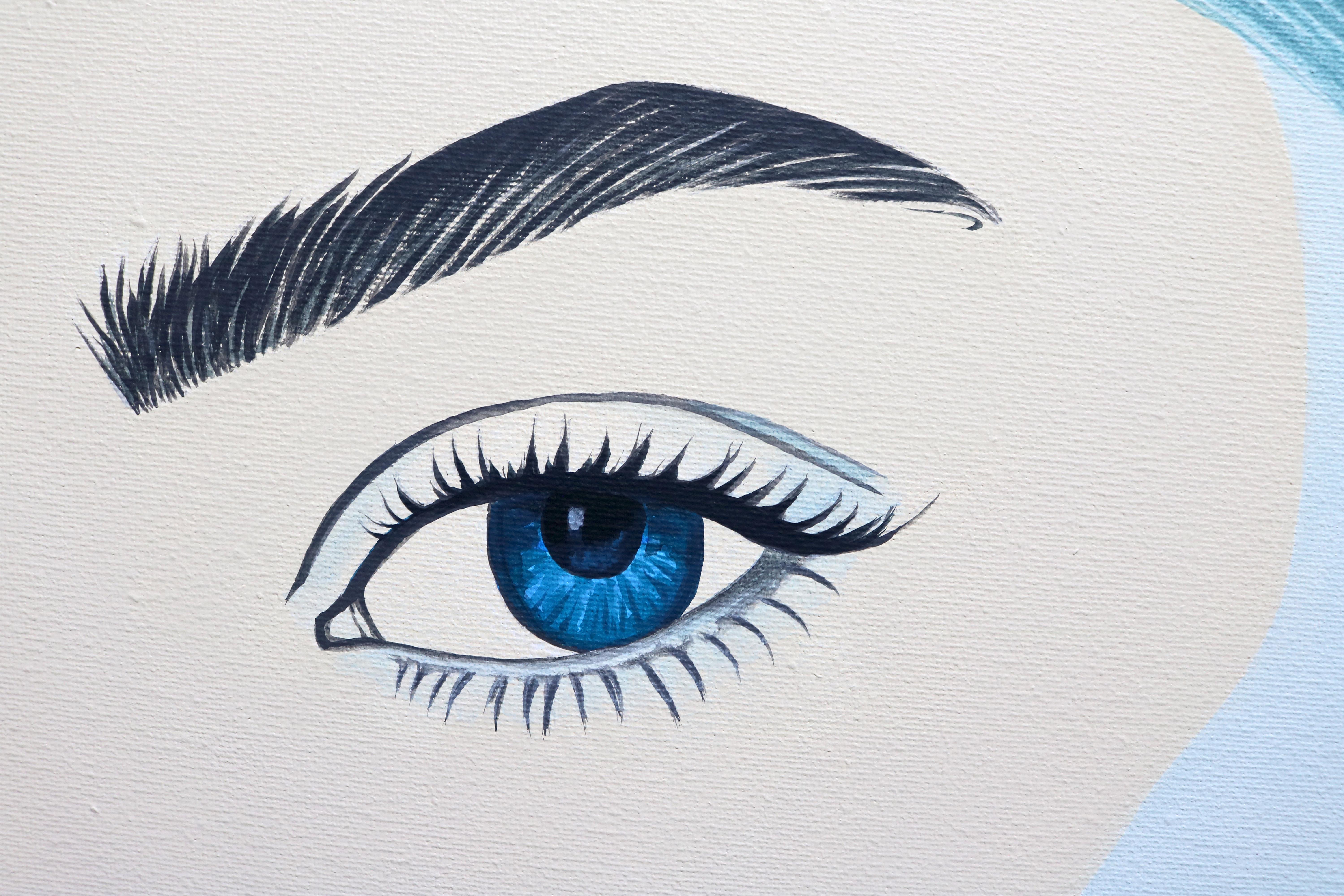 Deja Vu. Blue Hepburn, Original-Gemälde (Grau), Figurative Painting, von Guigen Zha