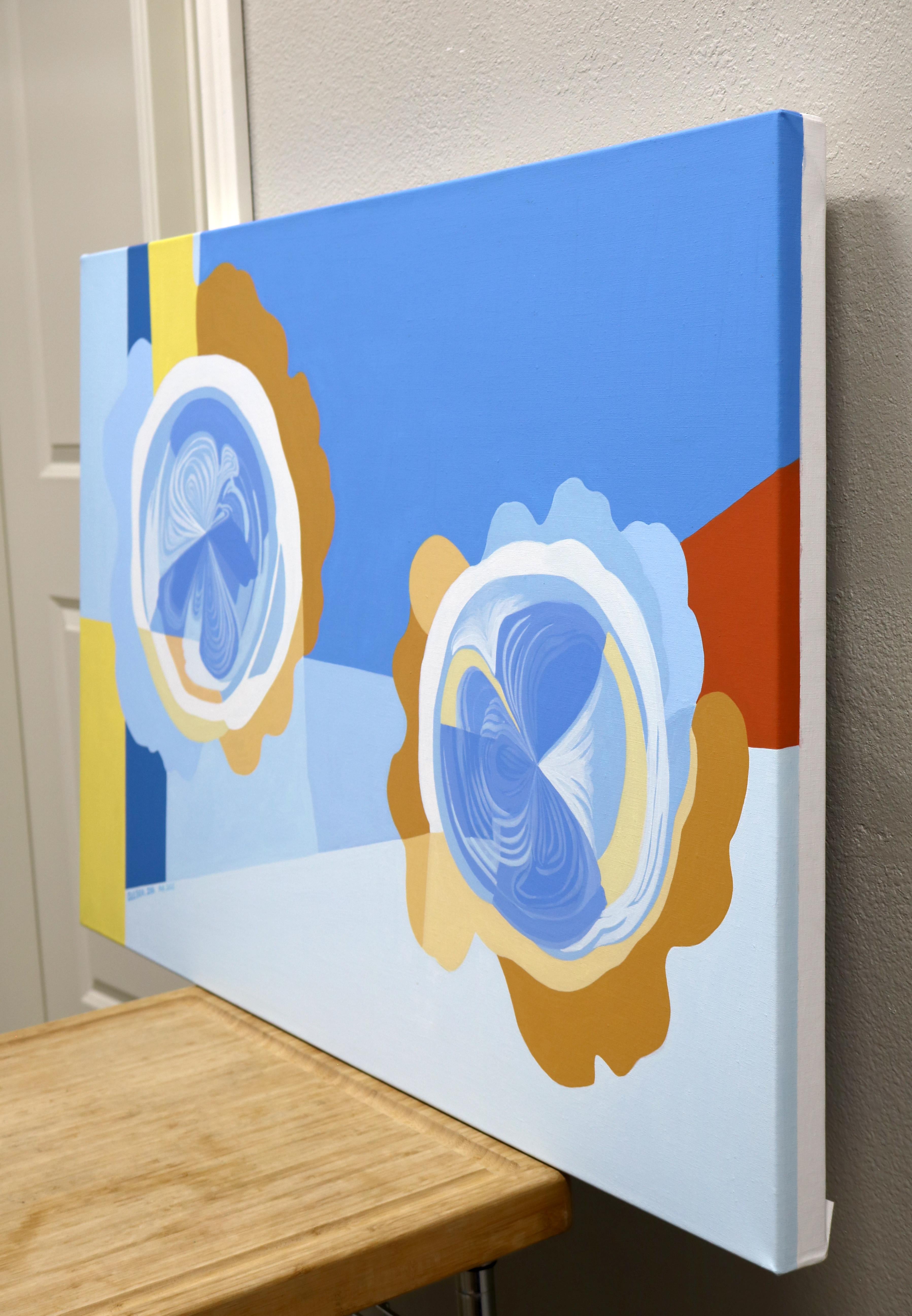 Floral Wheel, Original Painting - Blue Still-Life Painting by Guigen Zha