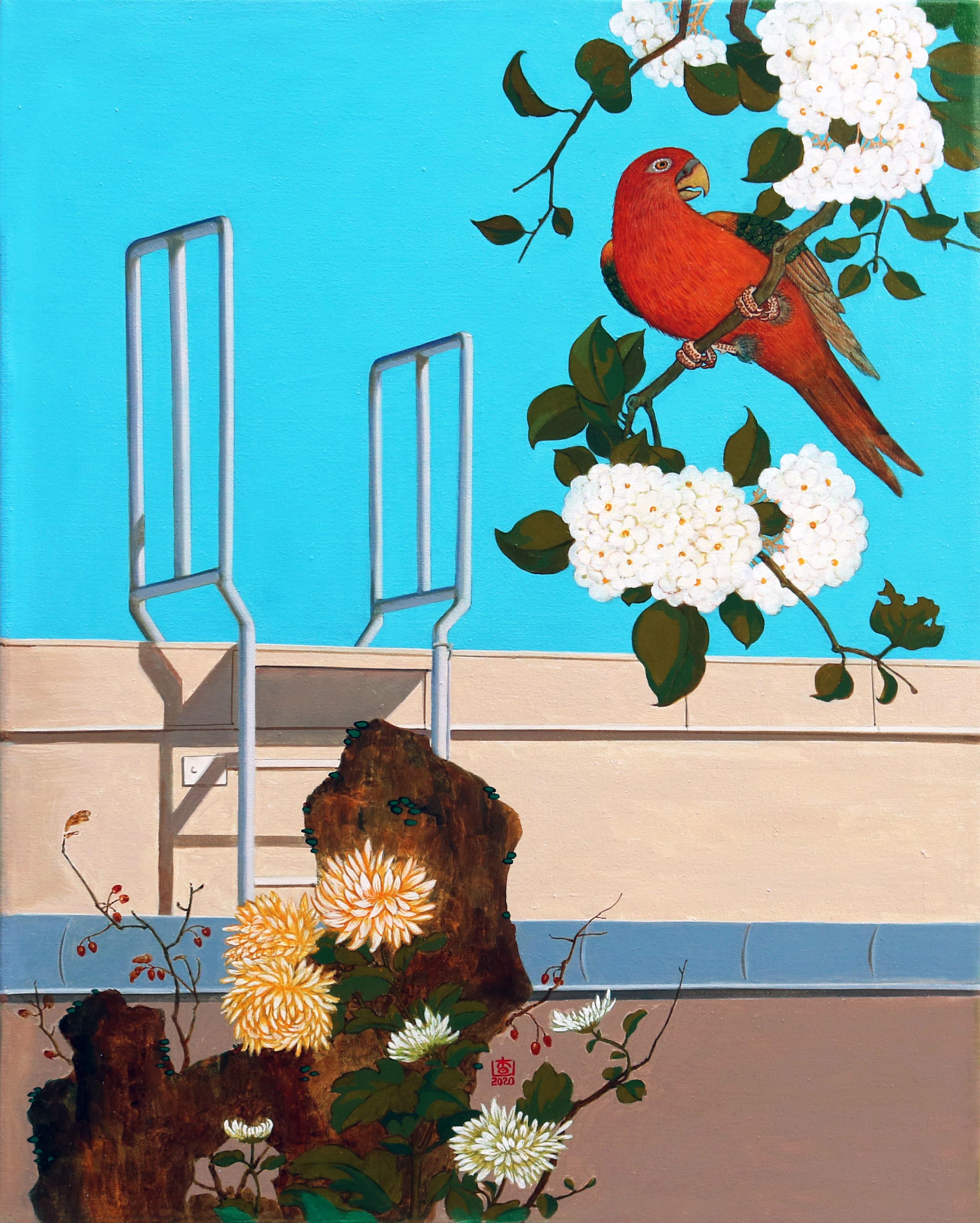 Guigen Zha Interior Painting - Flower and Bird II, Oil Painting